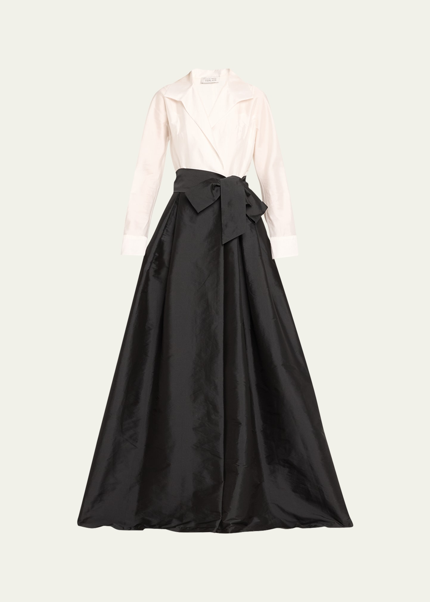Two-Tone Belted Taffeta Shirt Gown