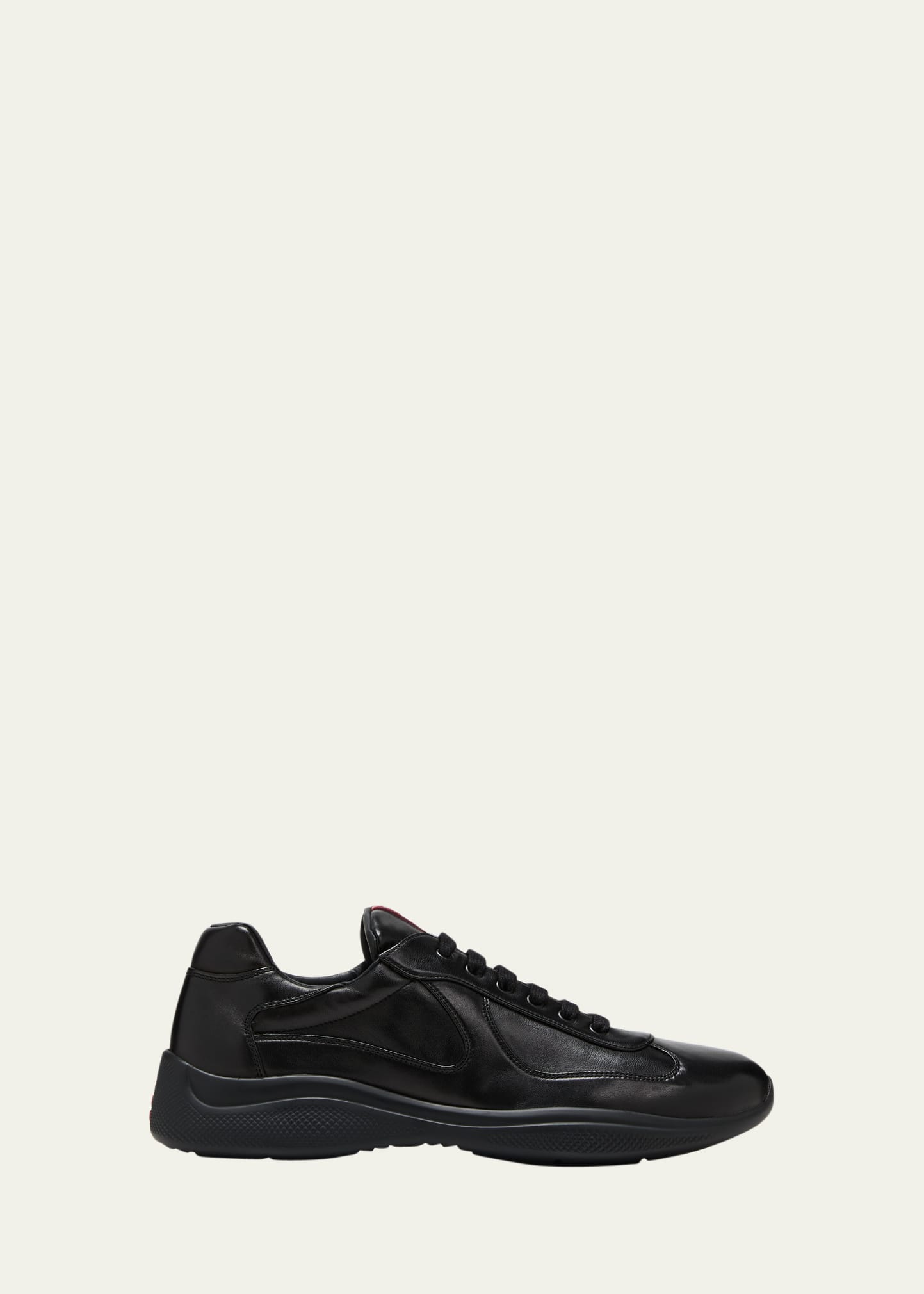 Shop Prada Men's Americas Cup Napa Leather Low-top Sneakers In Black