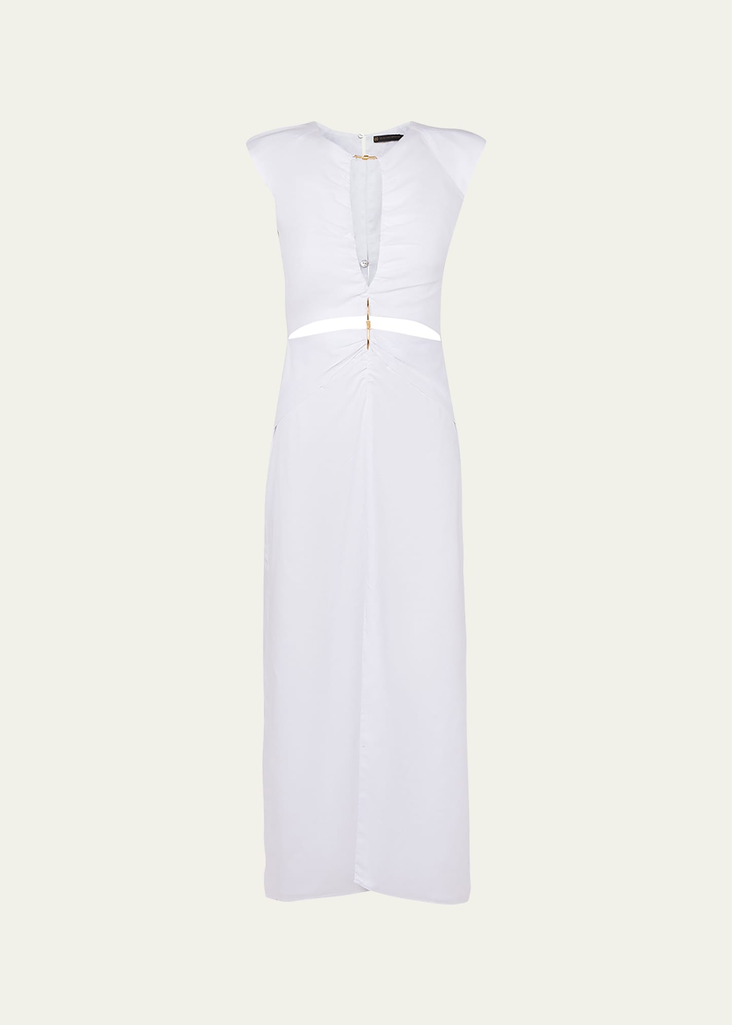 Vix Solid Saori Detail Midi Dress In Off White
