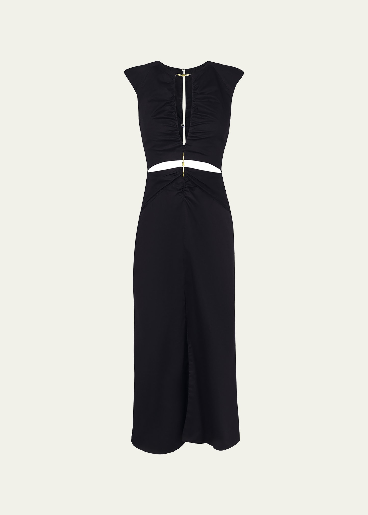 Vix Solid Saori Detail Midi Dress In Black