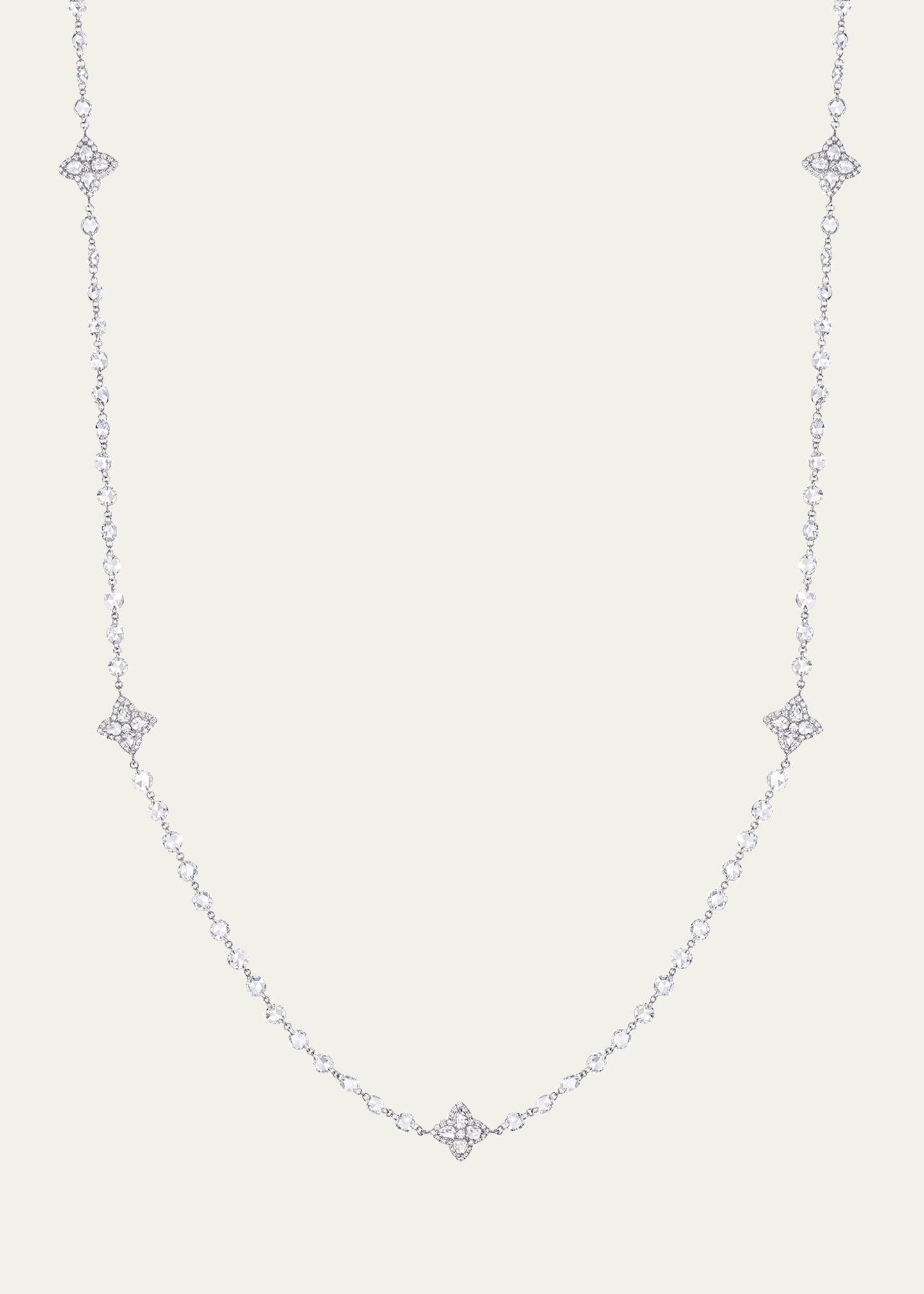 18K White Gold Necklace with Blossom Diamond Stations, 32"L
