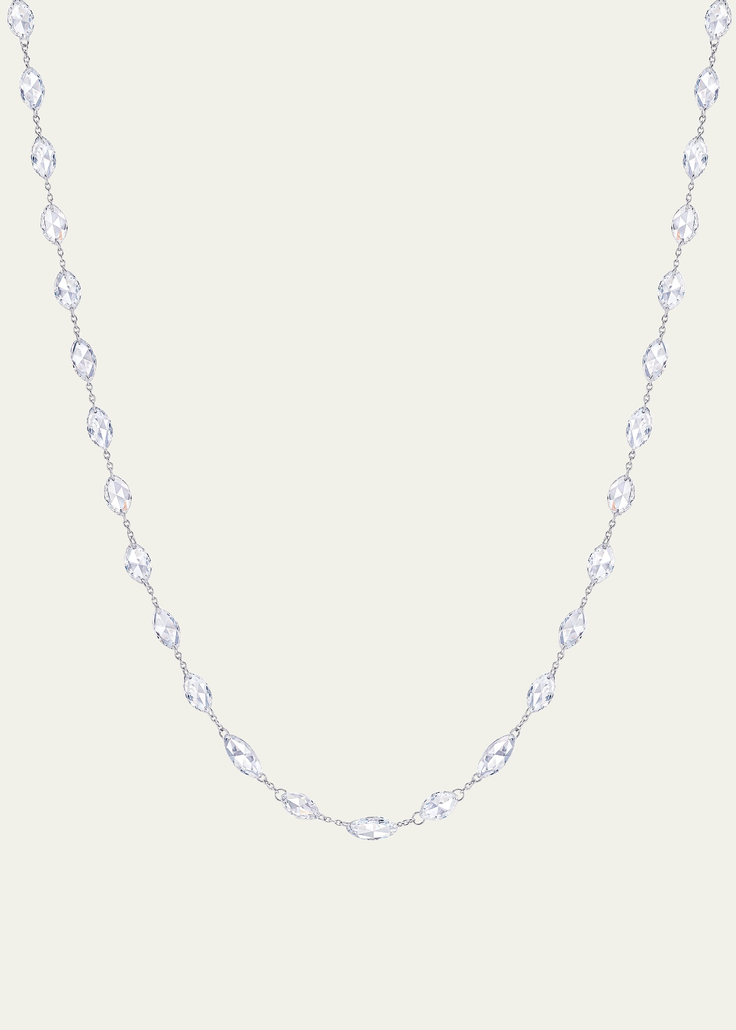 64 Facets 18k White Gold Necklace With Oval Rose Cut Diamonds, 18"l In Metallic