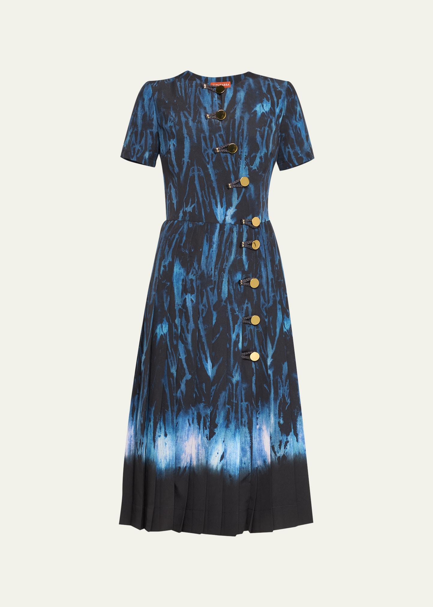 Shop Altuzarra Myrtle Buttoned Pleated Midi Dress In Berry Blue Shibor