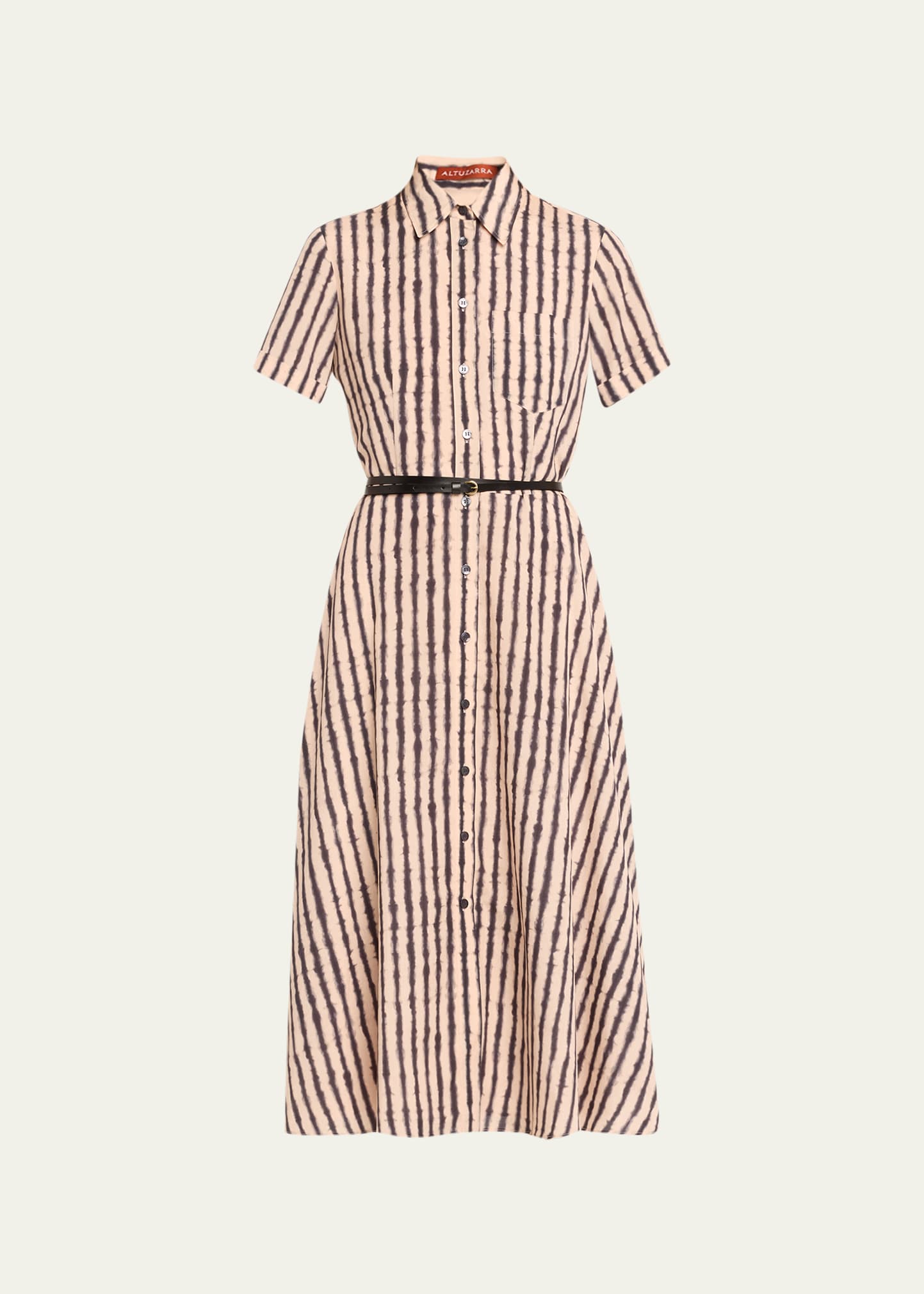 Altuzarra Kiera Abstract Stripe Midi Shirtdress With Belt In Apple Blossom