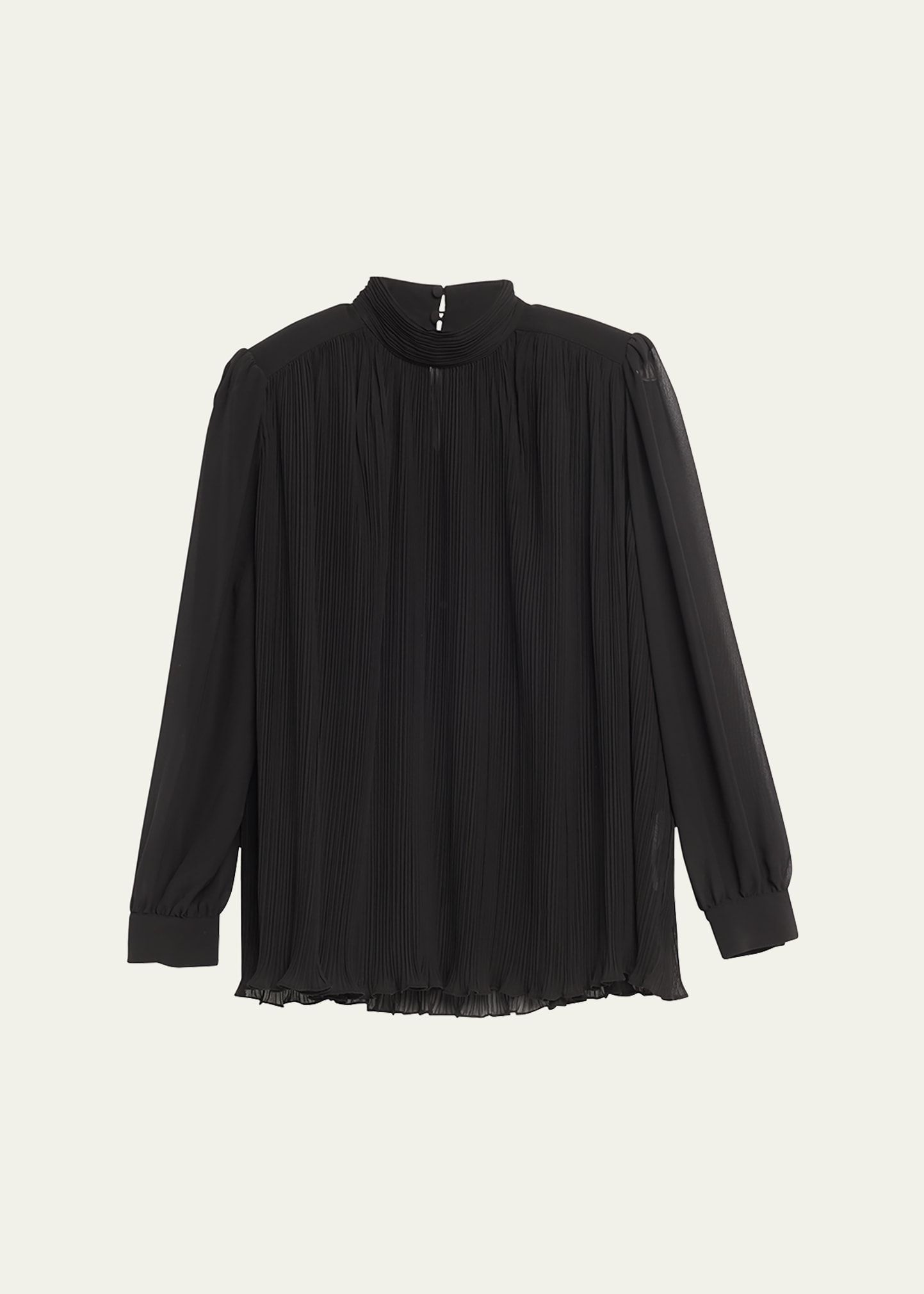Frame Pleated Strong-shoulder Blouse In Black