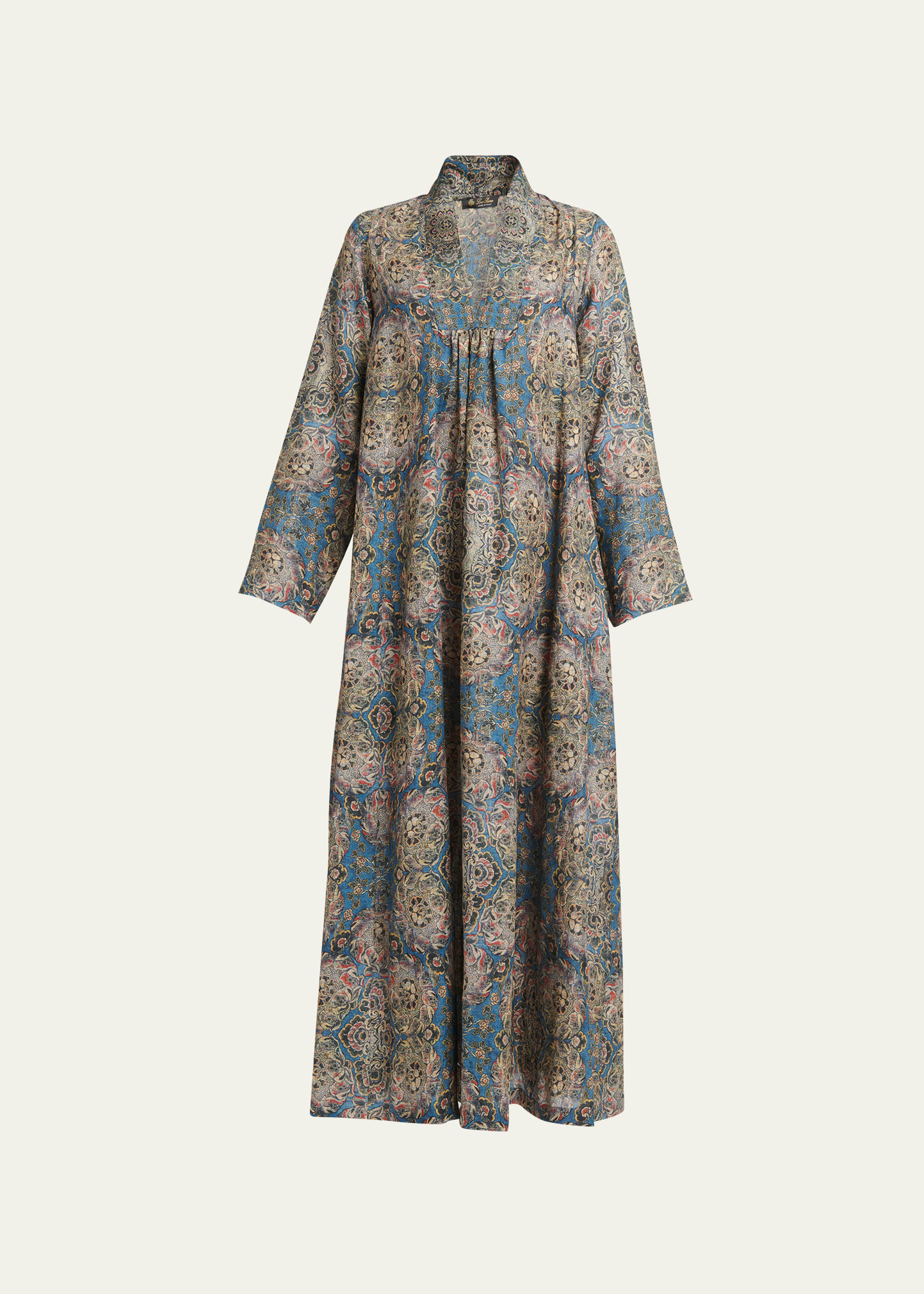 Loro Piana Kamilah Tapestry Bloom Linen Dress In T1gk Azurecoral B