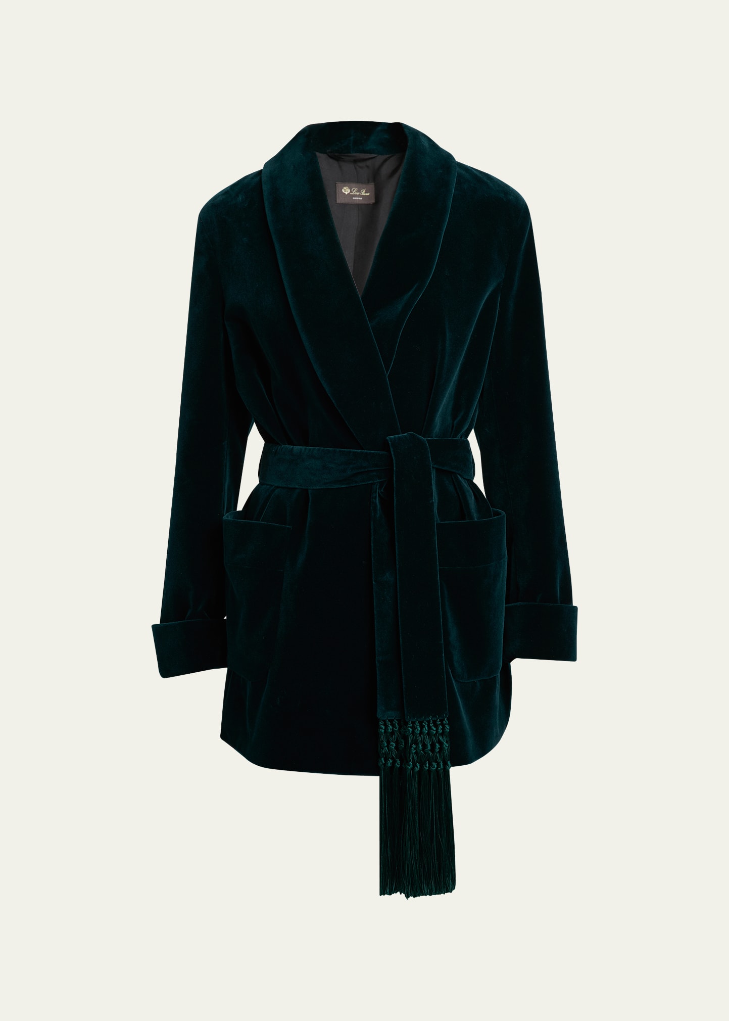 Shop Loro Piana Giacca Raniya Belted Velvet Wrap Coat In 50lt Amazon Green