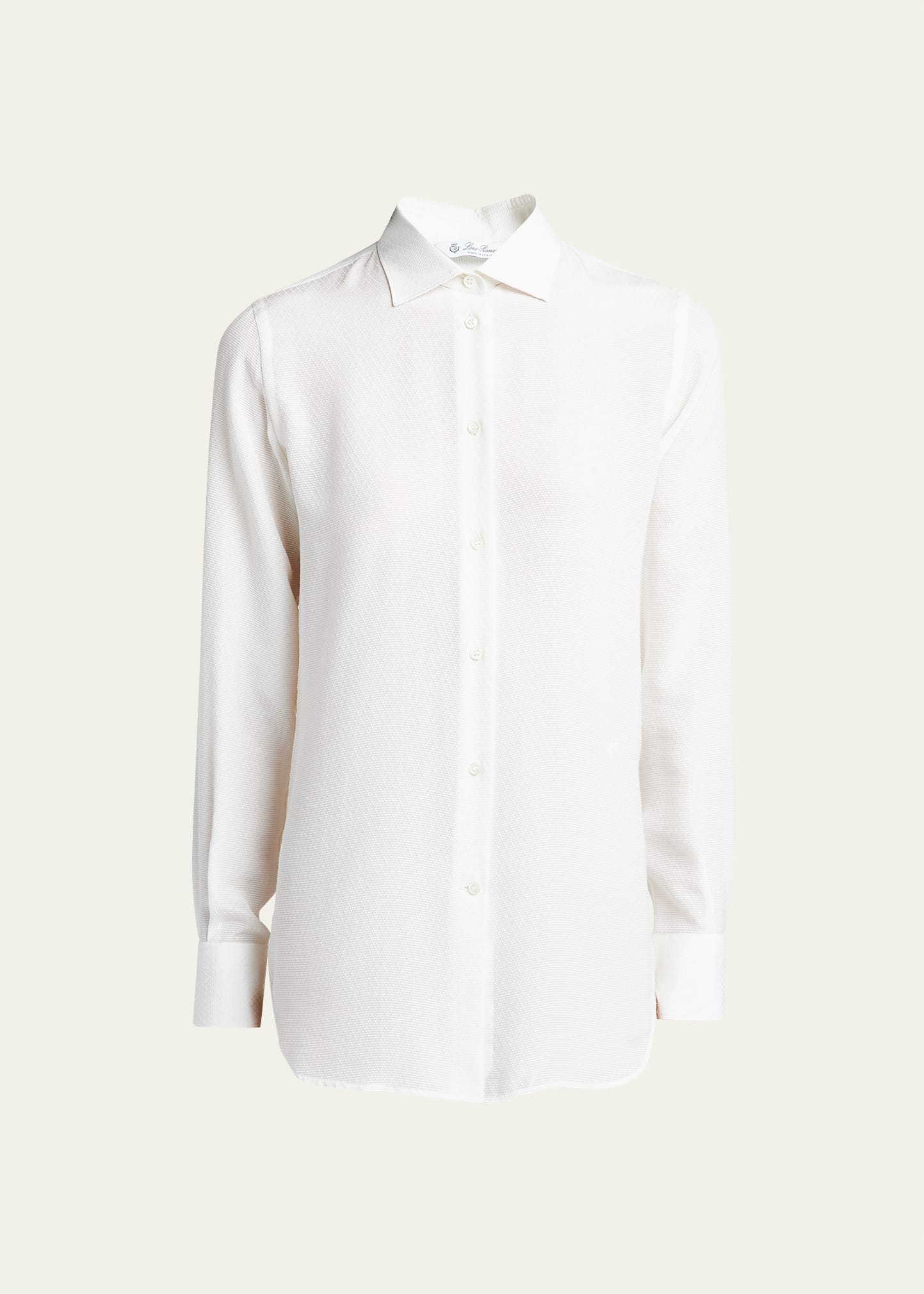 Loro Piana Cam Kara Micro Jacquard Silk Button-front Shirt In 1000 White