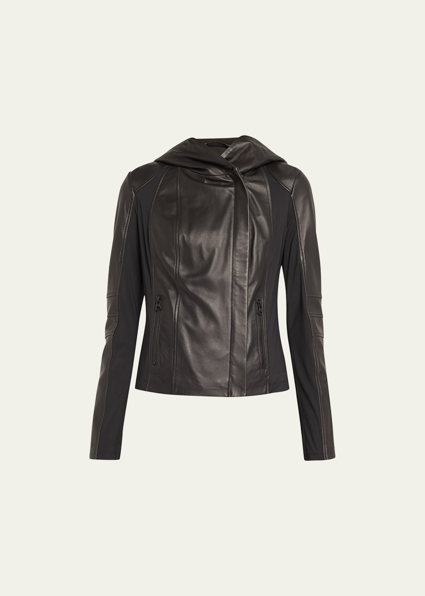 Shop Blanc Noir Too Shy Hooded Leather Jacket In Black