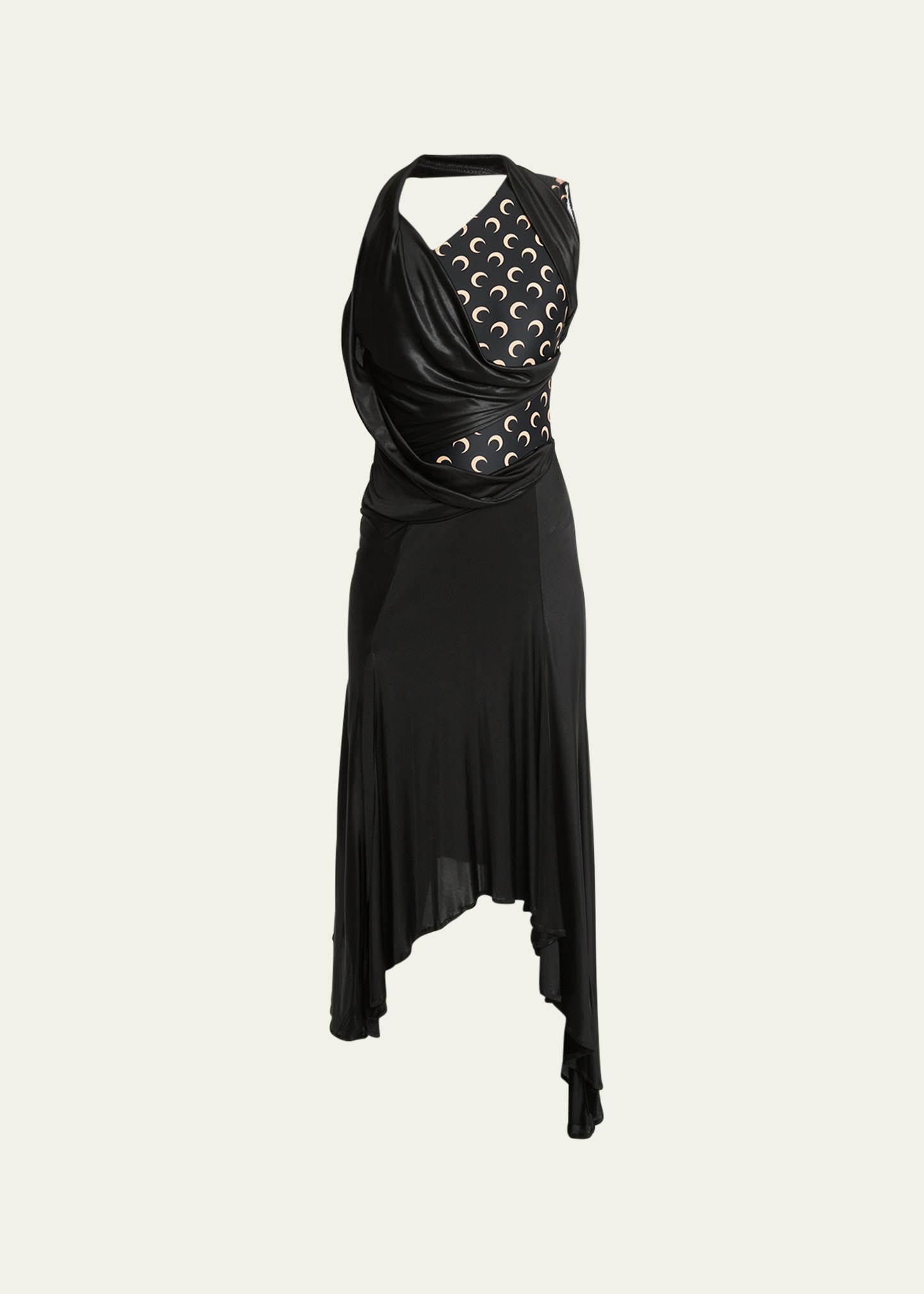 Marine Serre Regenerated Jersey Moon Draped Midi Dress In Bk99 Black