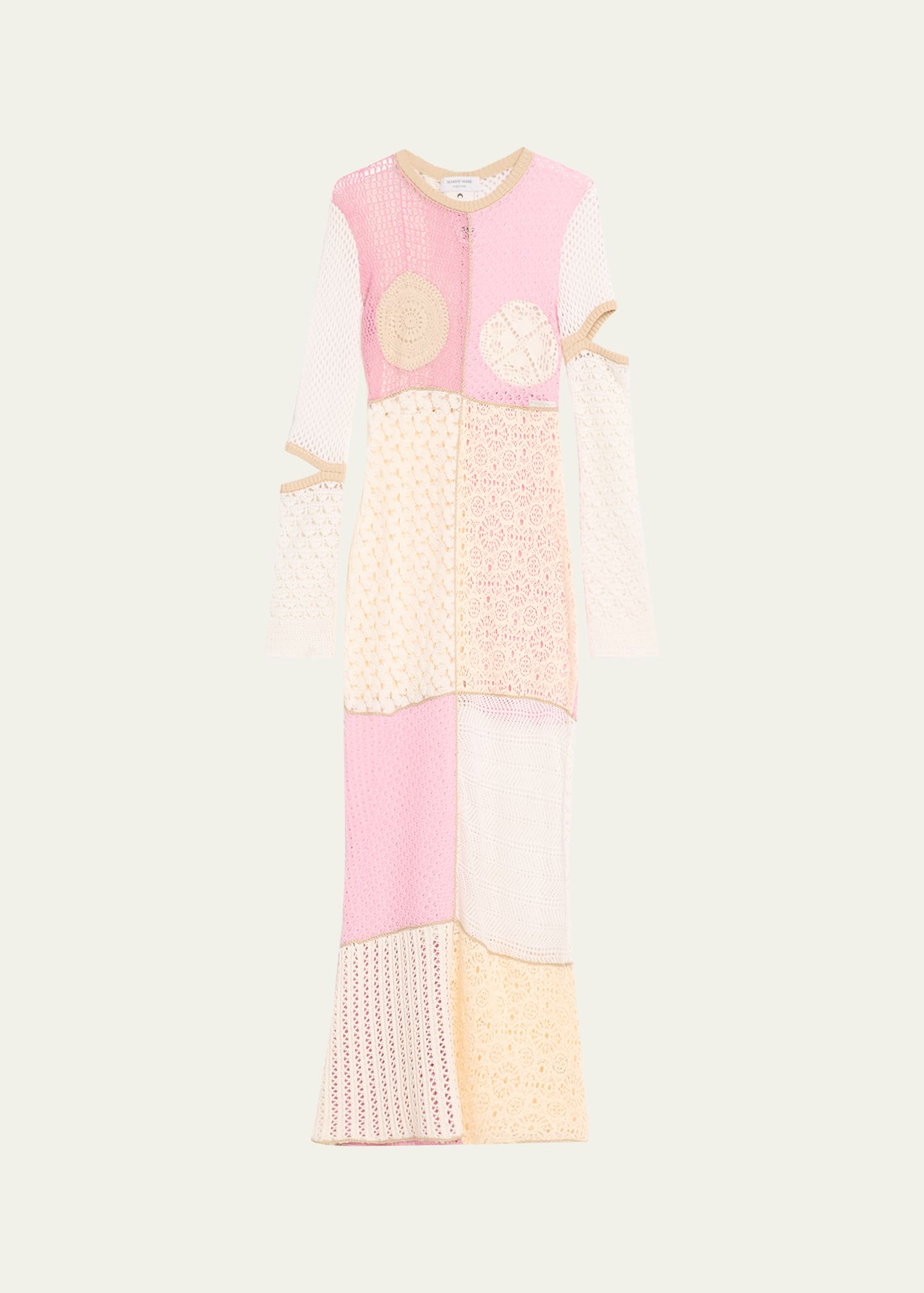 Marine Serre Patchwork Regenerated Crochet Maxi Dress In Bg20 Beige
