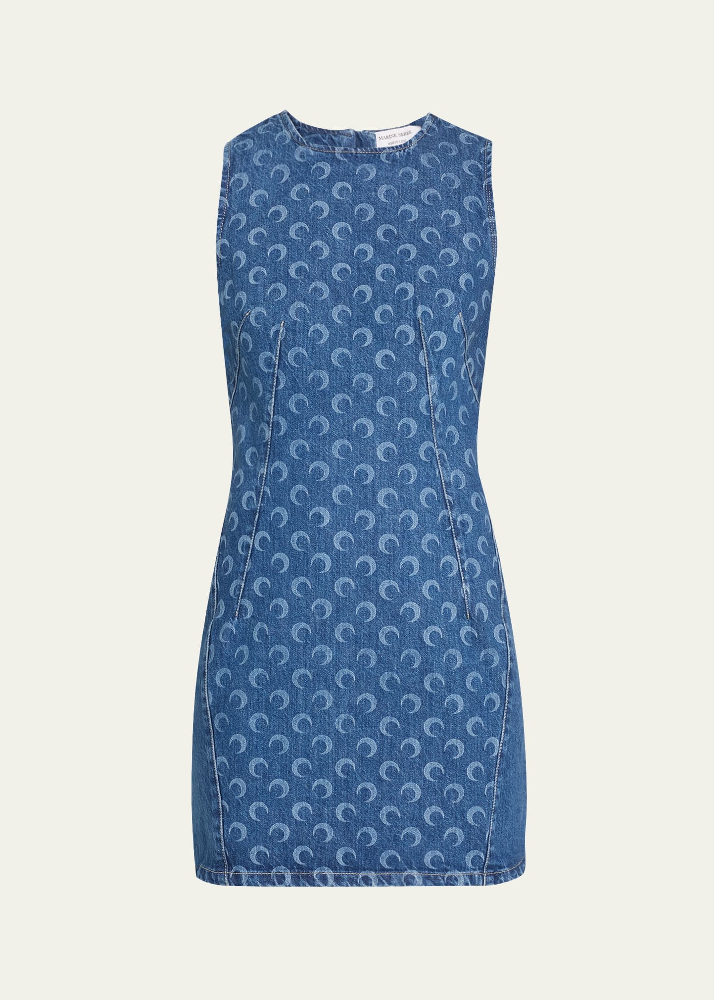 Marine Serre Deadstock Denim Moon-print Mini Dress In Bl50 Blue