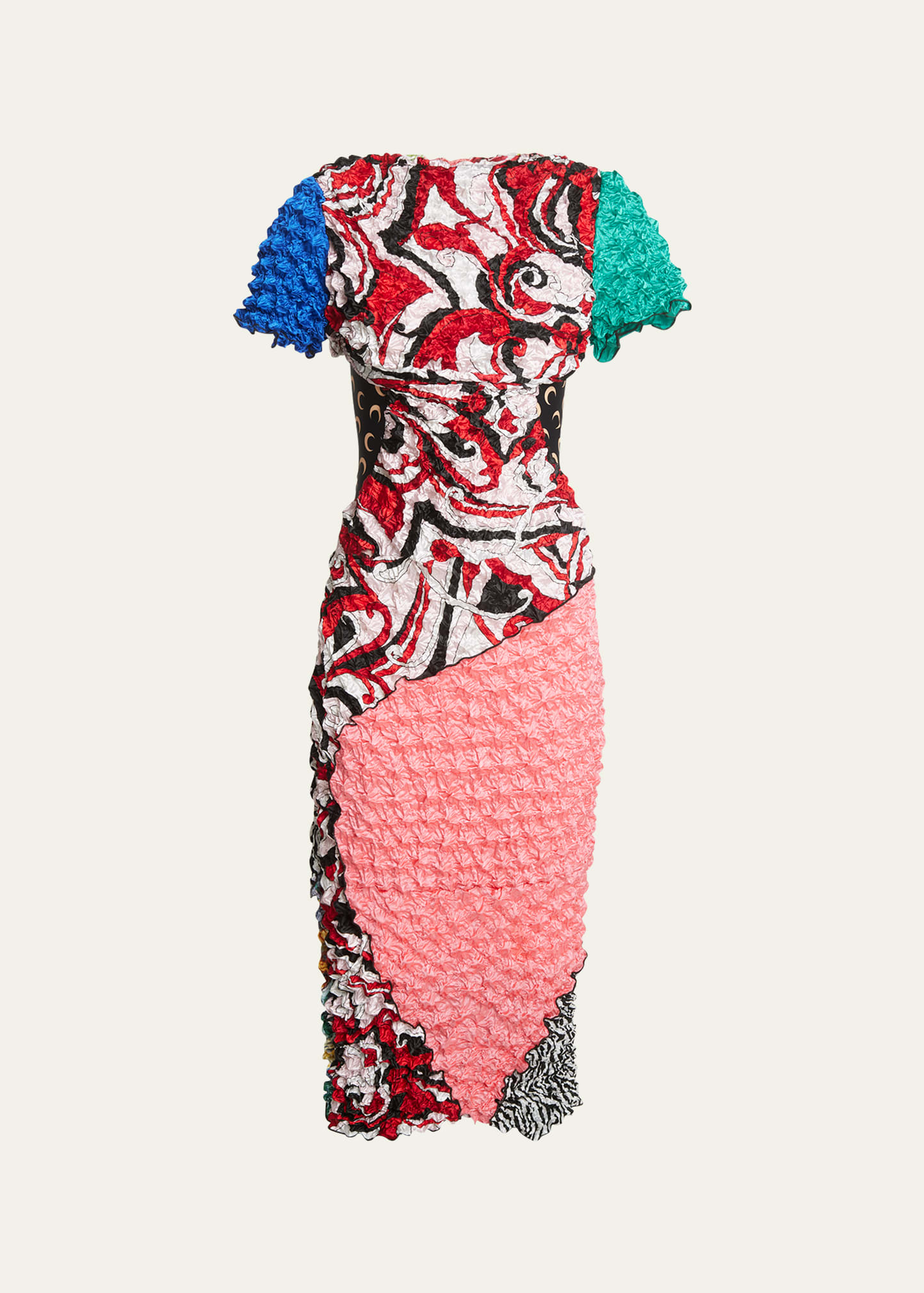 Marine Serre Regenerated Pop-corn Mixed-print Midi Dress In It99 Inverse Tan