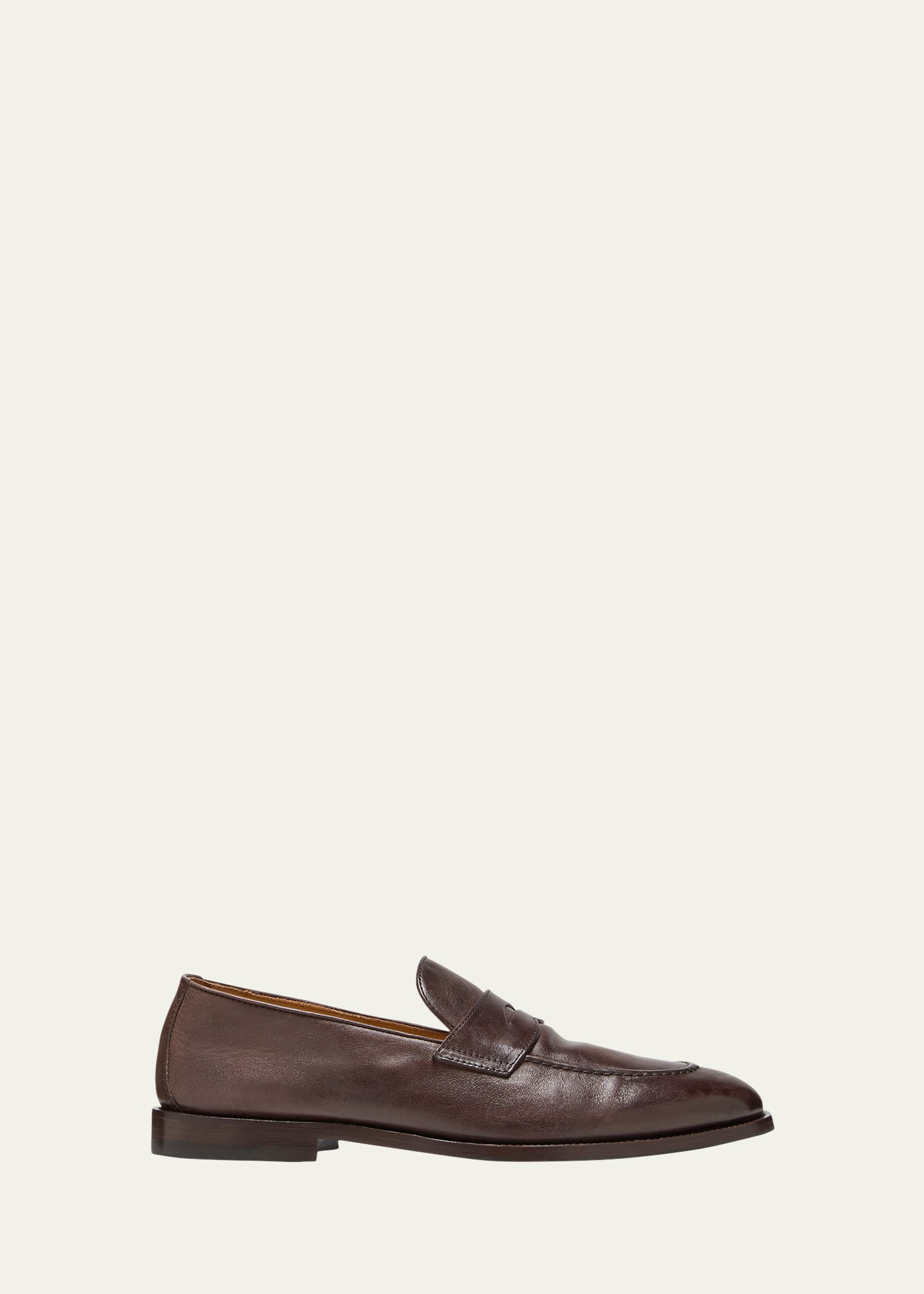 Shop Brunello Cucinelli Men's Leather Penny Loafers In Dark Brown