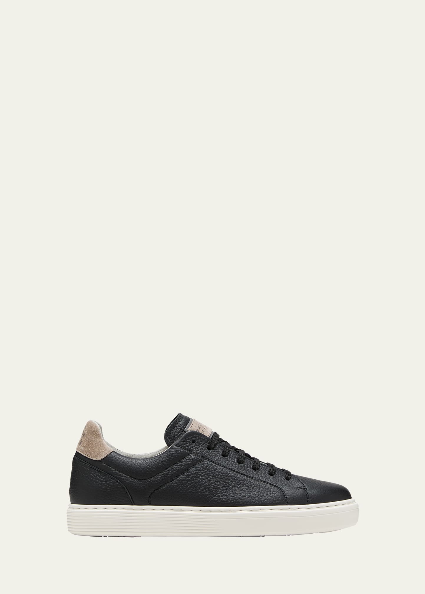 Shop Brunello Cucinelli Men's Grained Calfskin Low-top Sneakers In Black