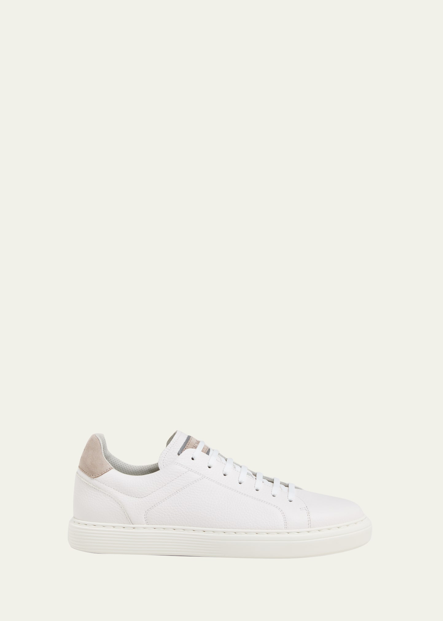 Shop Brunello Cucinelli Men's Grained Calfskin Low-top Sneakers In White