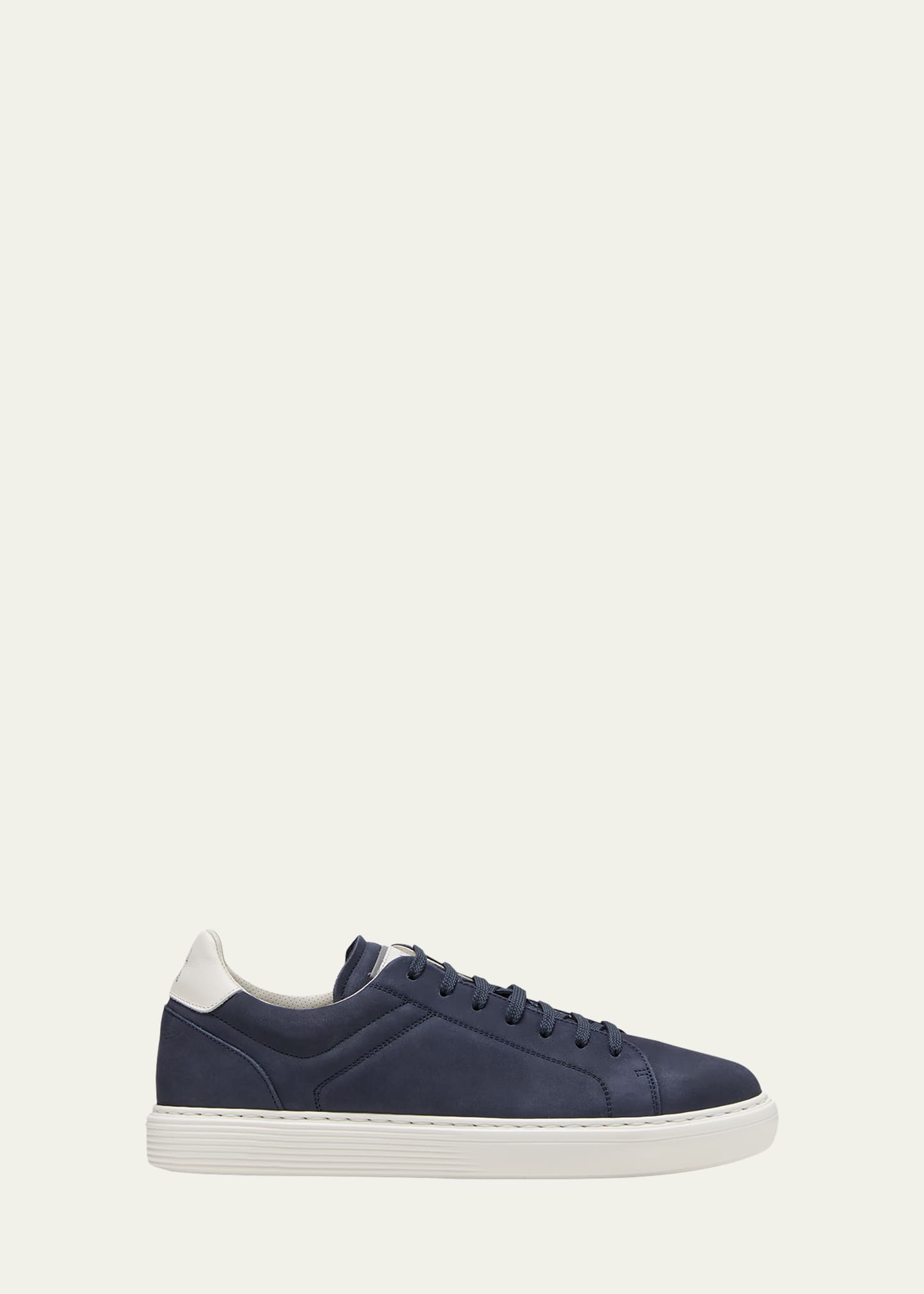 Shop Brunello Cucinelli Men's Nubuck Calfskin Low-top Sneakers In Dark Blue
