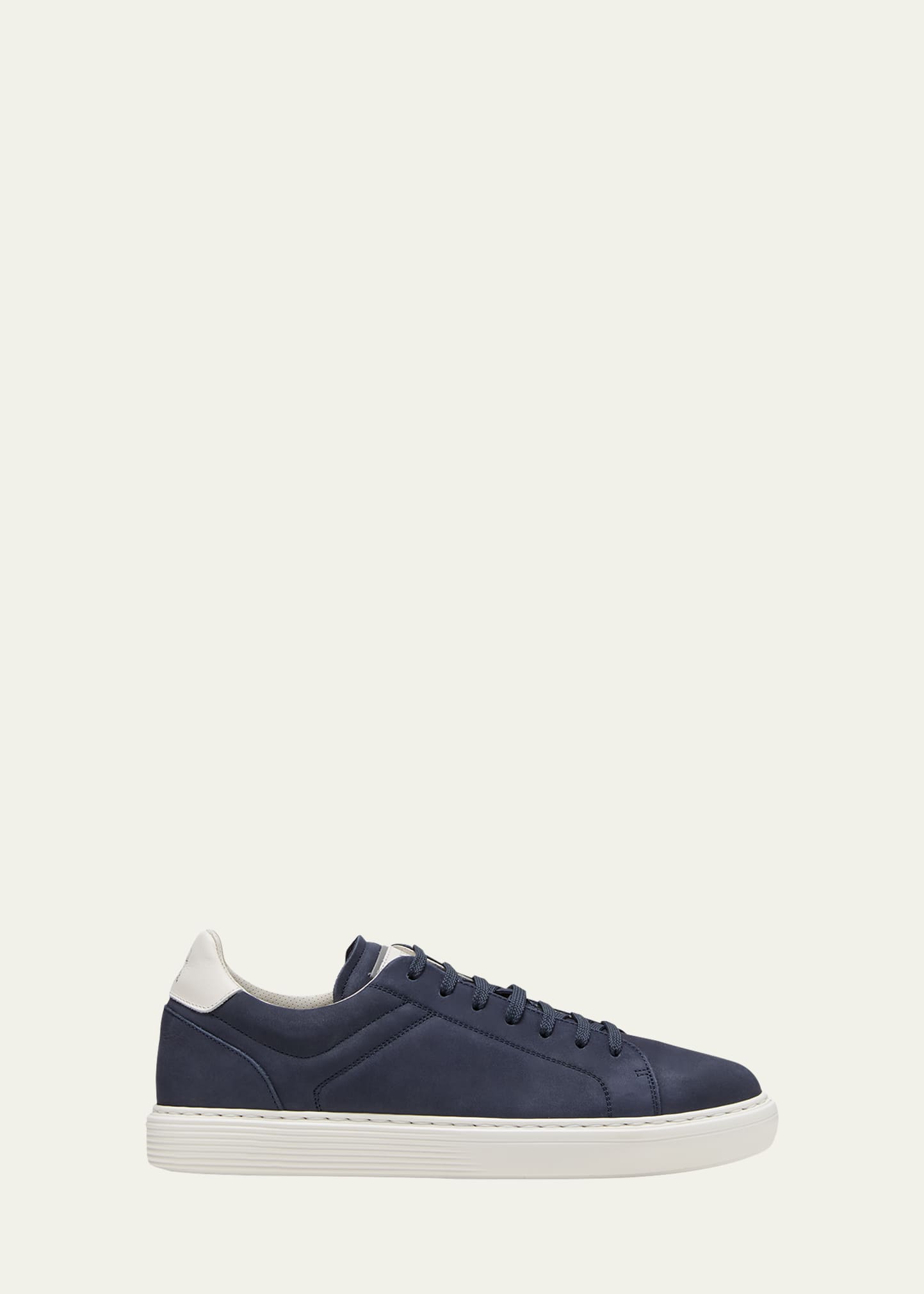 Brunello Cucinelli Nubuck-leather Low-top Sneakers In Dark Blue