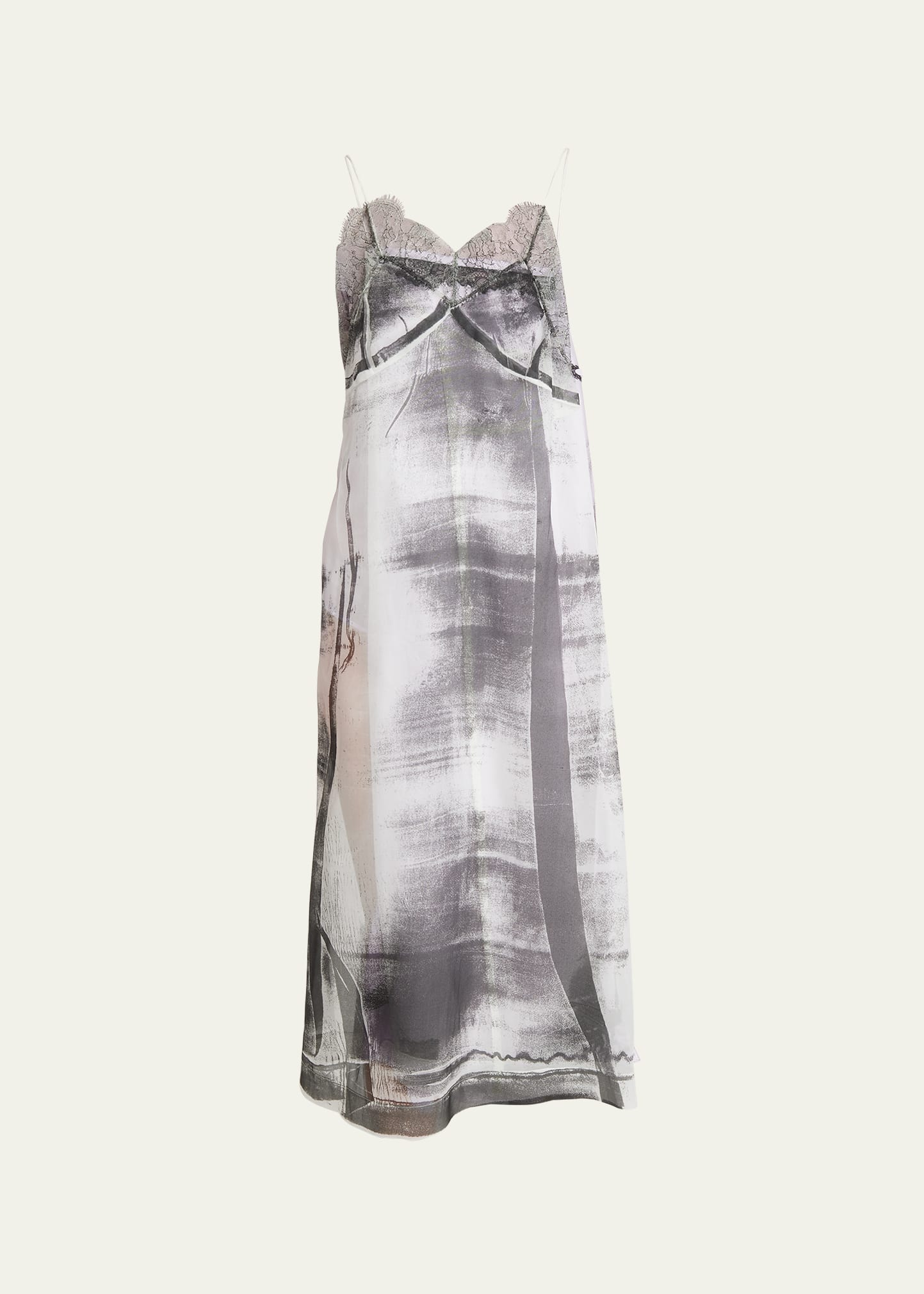 Shop Maison Margiela Lace Trim Abstract-print Midi Slip Dress In Lilac