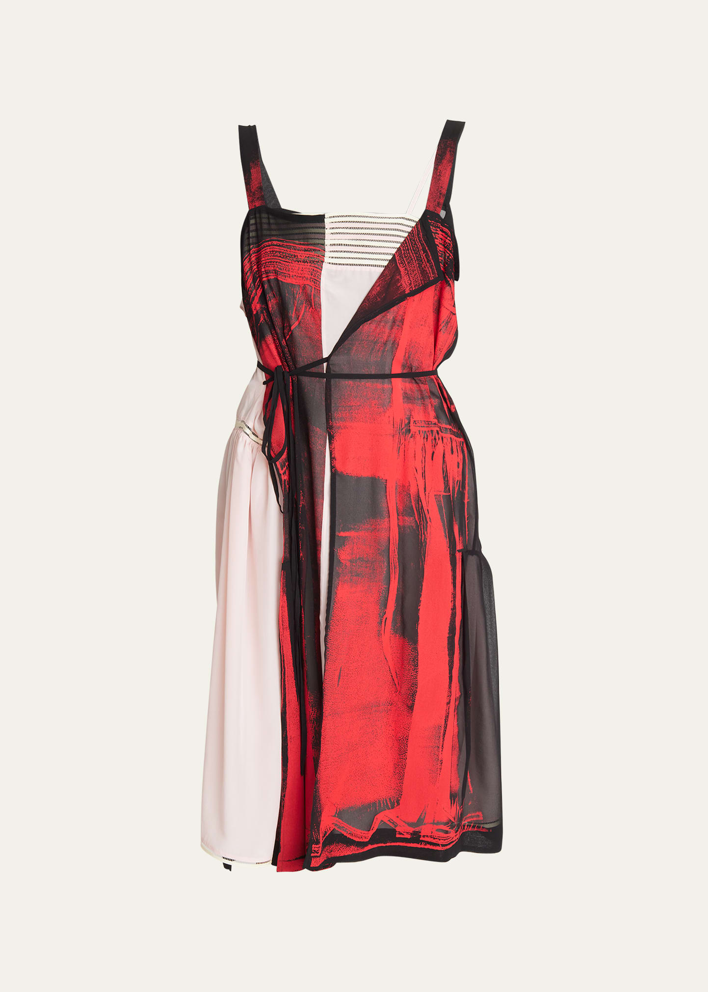 Maison Margiela Layered Abstract Self-tie Silk Dress In Red