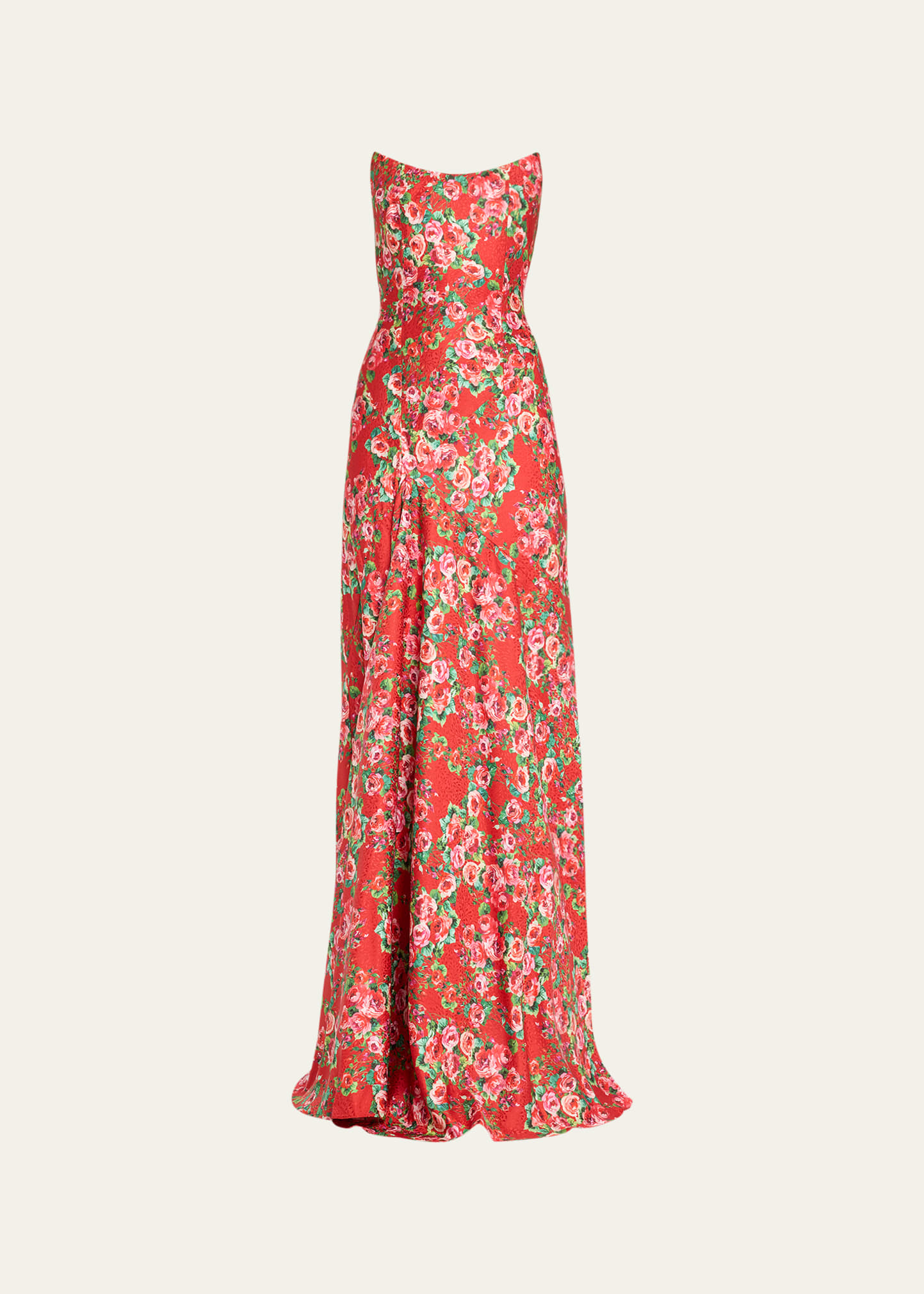 Shop Markarian Tallulah Rose-print Strapless Gown In Red Rose