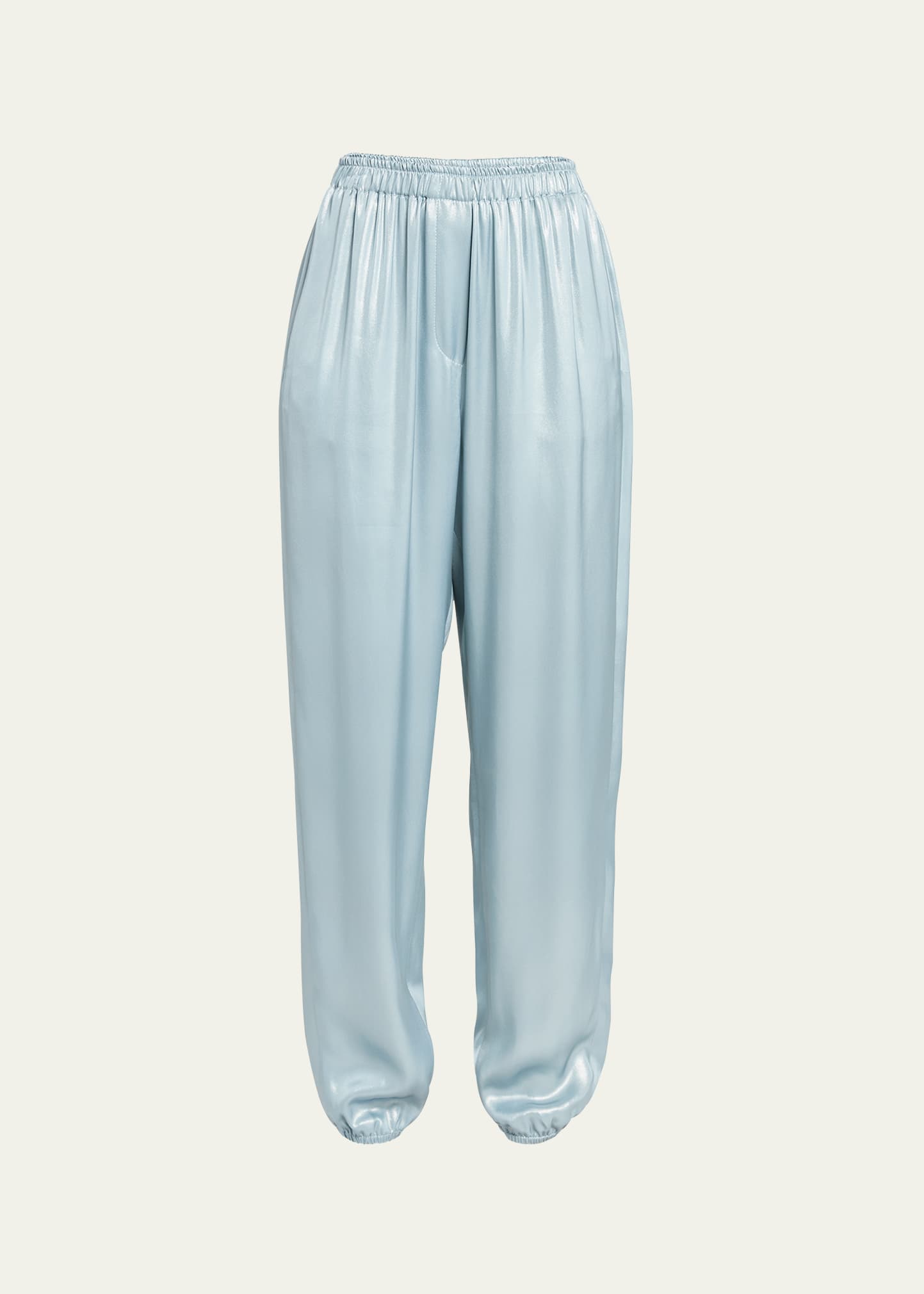 Giorgio Armani Laminated Viscose Satin Jogger Pants In Silver Cloud