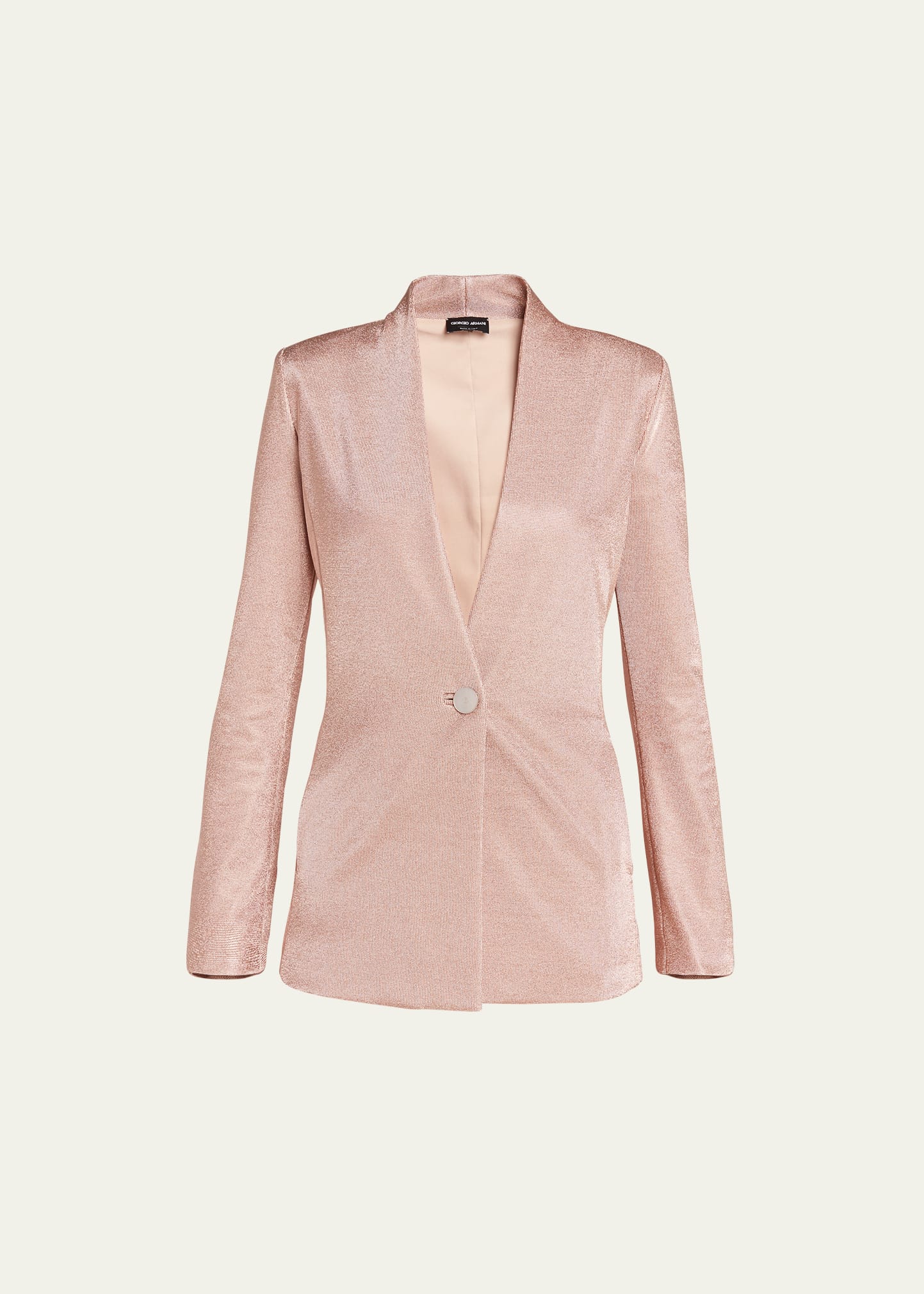 Shop Giorgio Armani Metallic Bonded Jersey One-button Blazer In Solid Light/paste