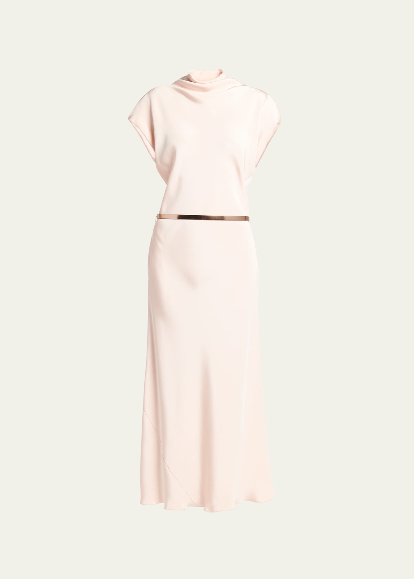 Giorgio Armani Cowl-neck Silk Crepe Maxi Dress With Leather Belt In Solid Light/paste