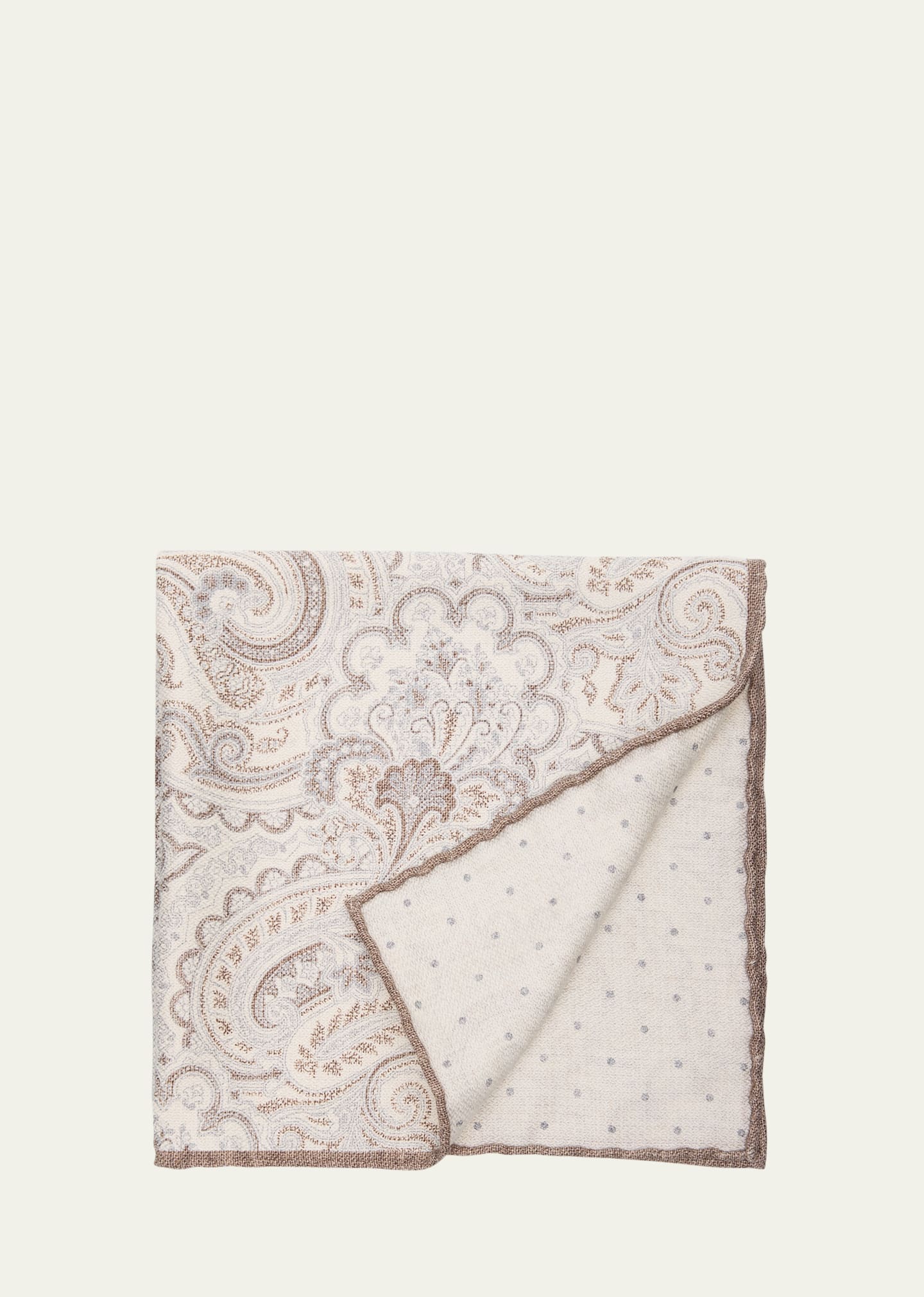Brunello Cucinelli Men's Paisley-print Silk Pocket Square In Brown/grey