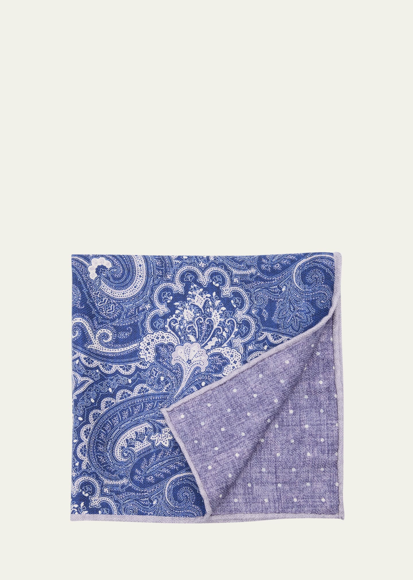 Brunello Cucinelli Men's Paisley-print Silk Pocket Square In Navy/white