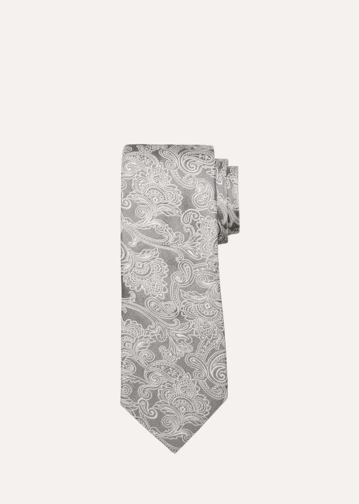 Brunello Cucinelli Men's Silk-cotton Tonal Paisley Tie In Peal Grey