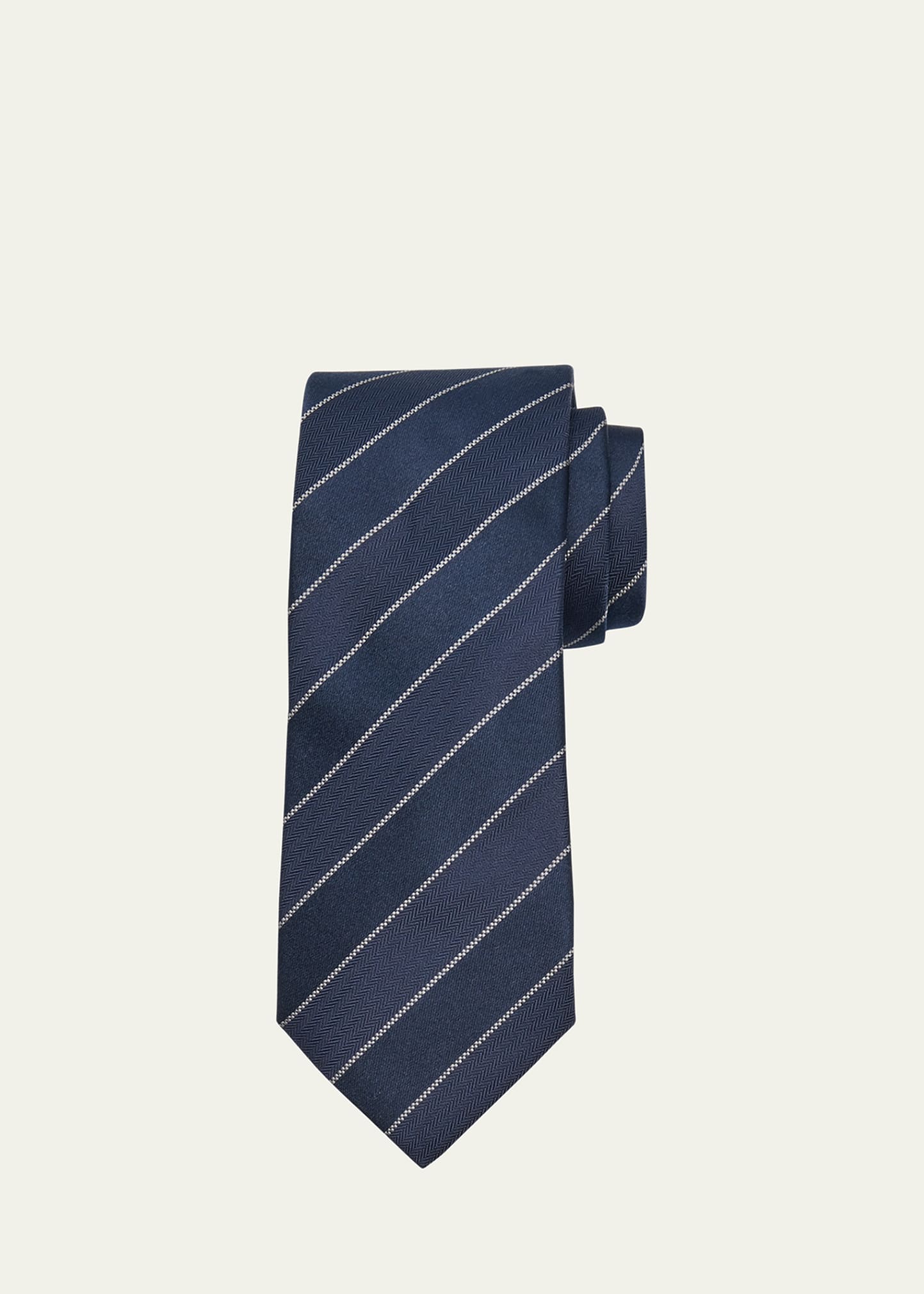 Brunello Cucinelli Men's Double Stripe Silk-cotton Tie In Navy/white