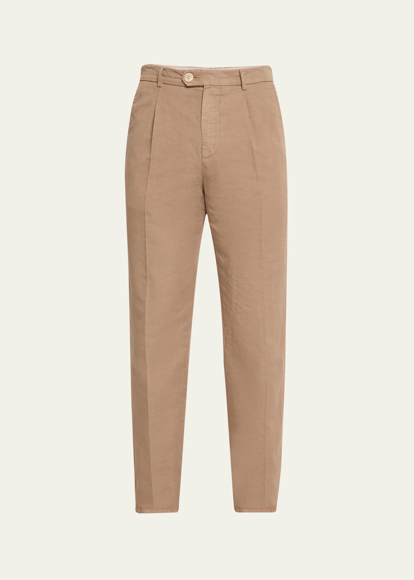 Brunello Cucinelli Men's Slim Fit Cotton-linen Pleated Pants In Brown