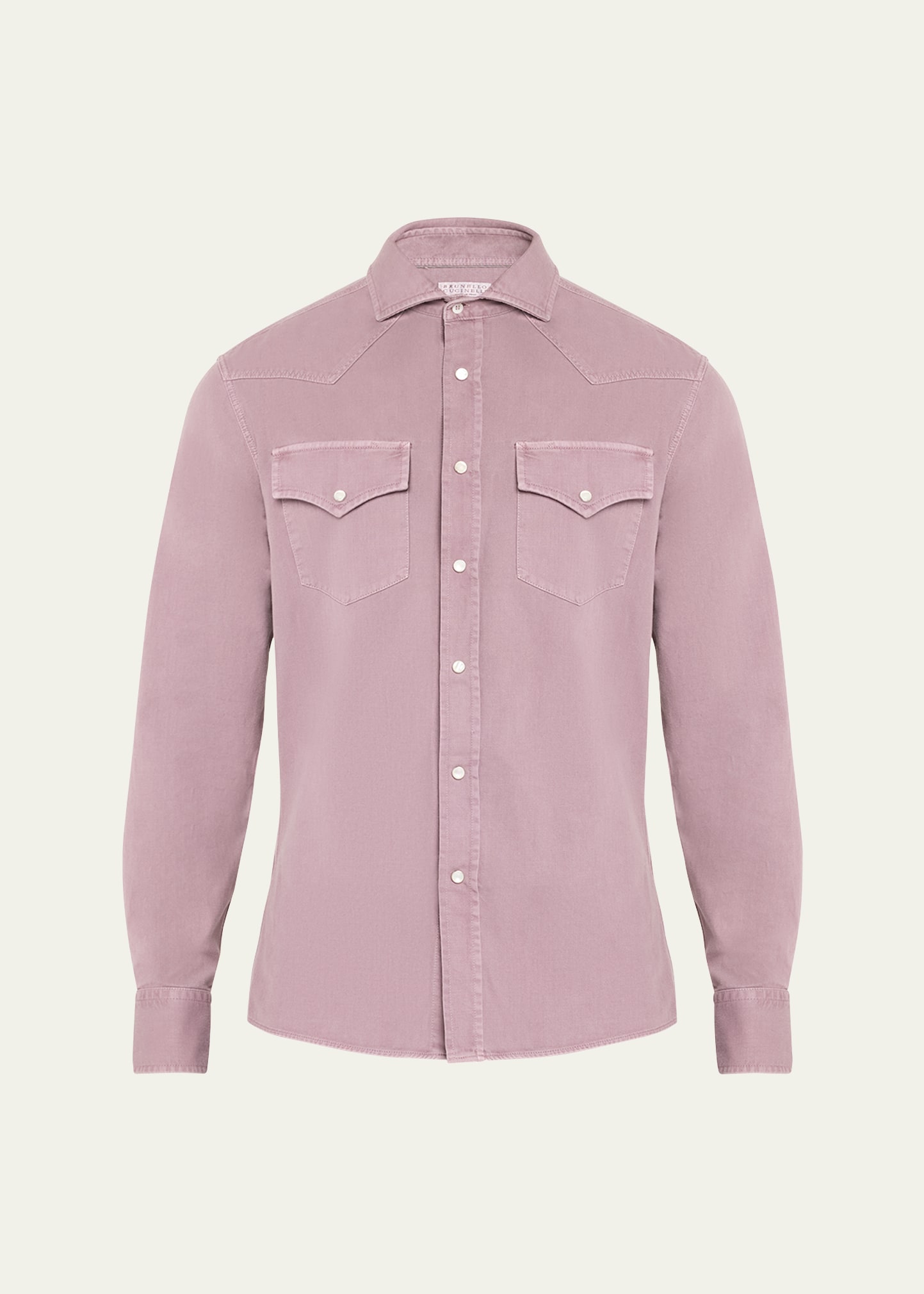 Brunello Cucinelli Men's Cotton Snap-front Western Shirt In Purple