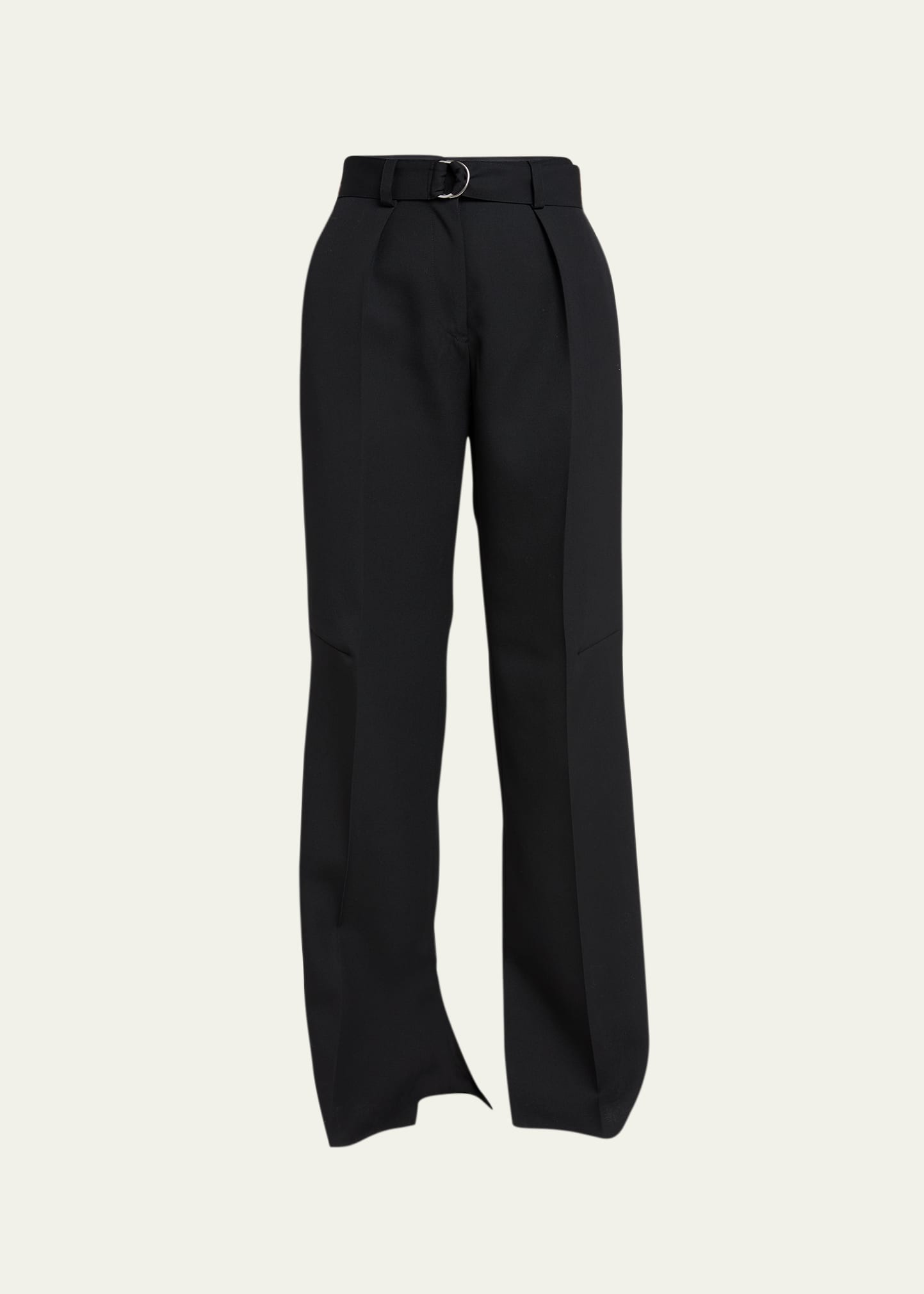 Shop Jil Sander 40 Pleated Belted Straight-leg Split-hem Trousers In Black