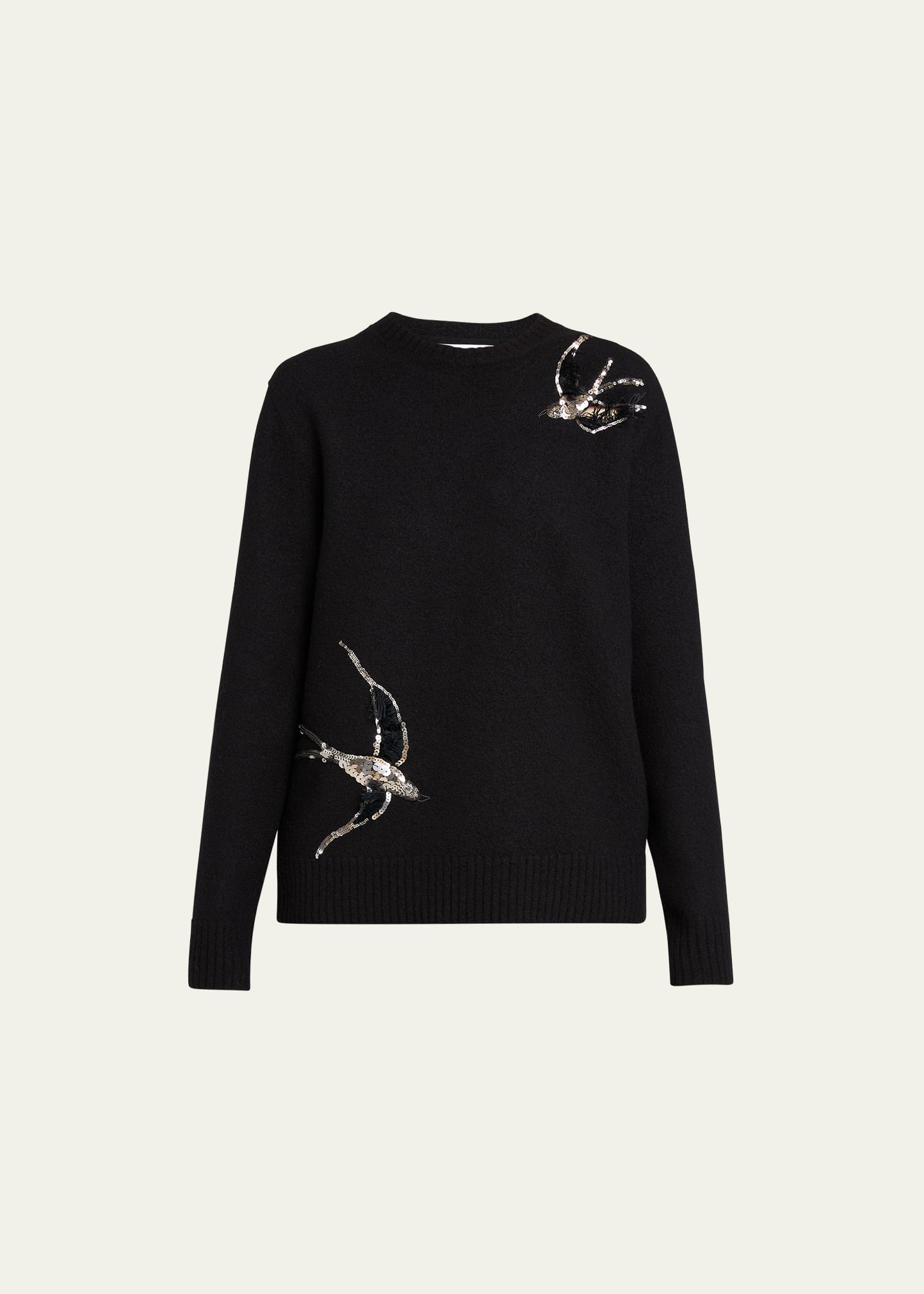 Shop Jil Sander Cutout Sequined Bird Wool Sweater In Black