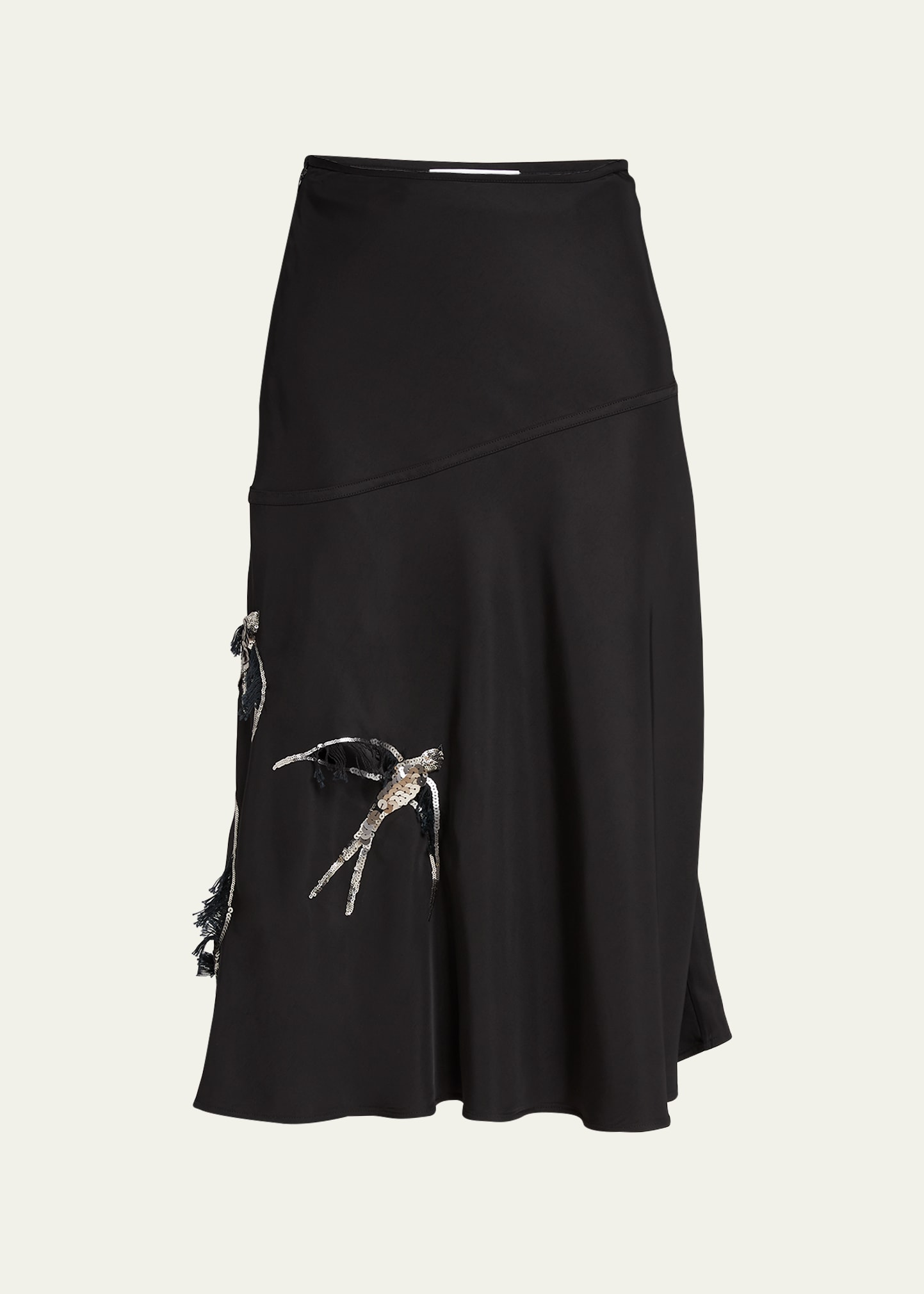 Jil Sander Sequin-embellished Bird Wool Midi Skirt In Black