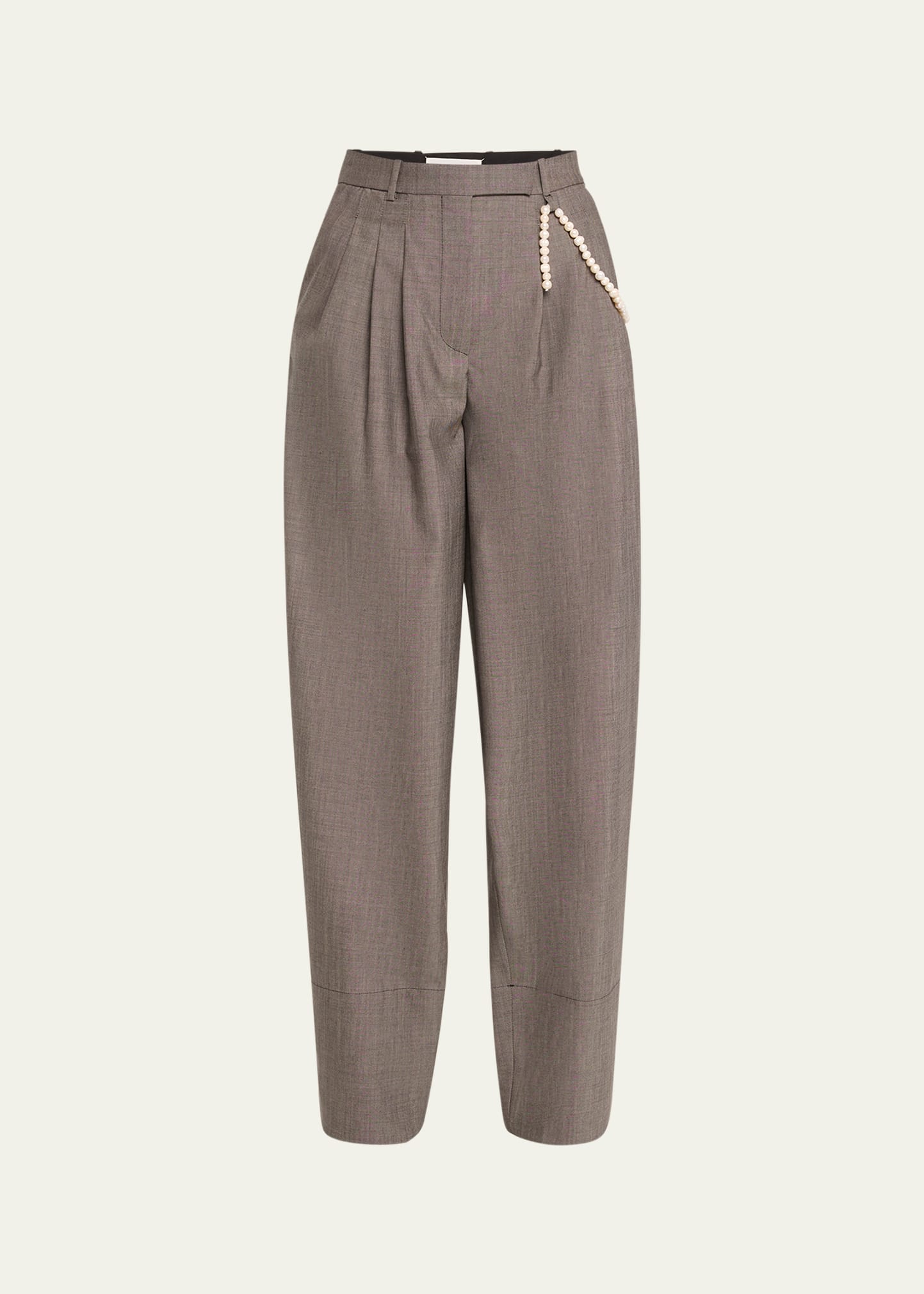 Nackiyé Aga Pearly-chain Pleated Wide Tapered-leg Pants In Fog