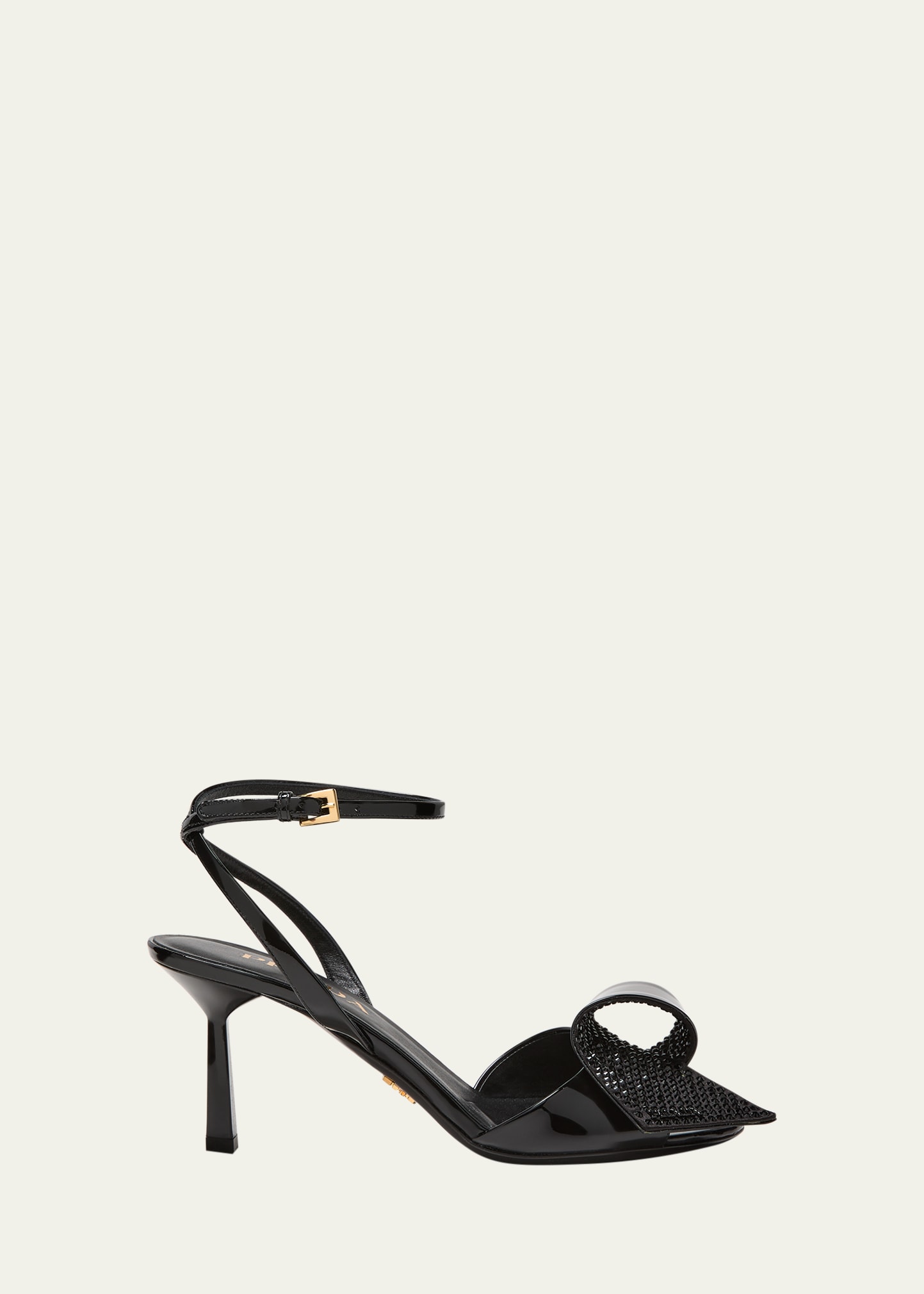 PRADA PATENT CRYSTAL TWIST ANKLE-STRAP SANDALS