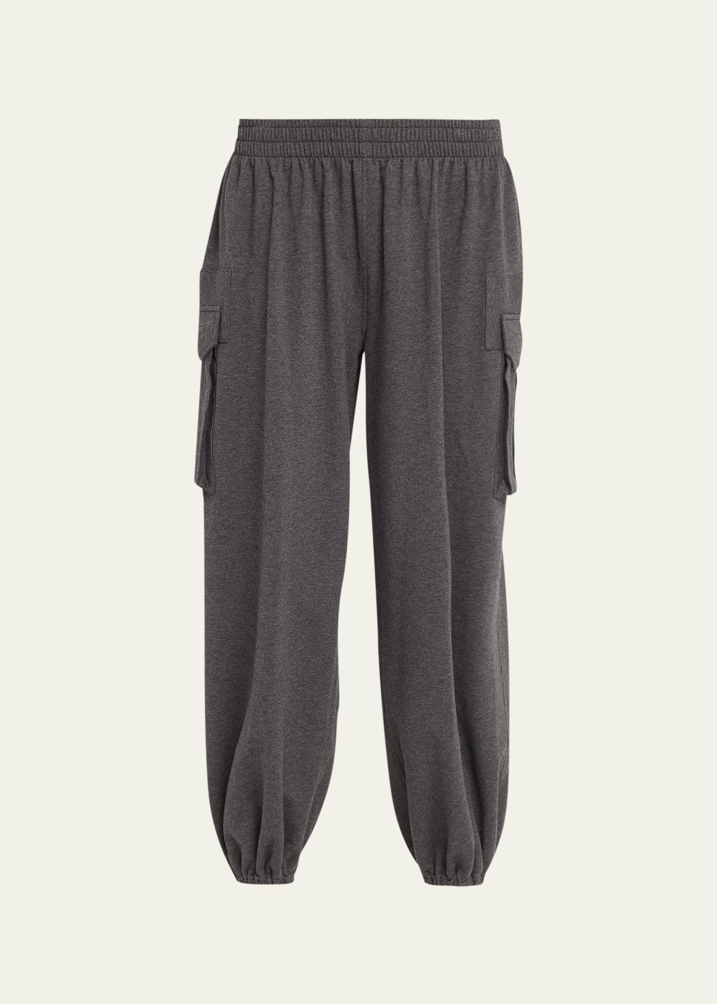 Shop Norma Kamali Oversized Boyfriend Cargo Cotton-blend Sweatpants In Dark Heather Grey