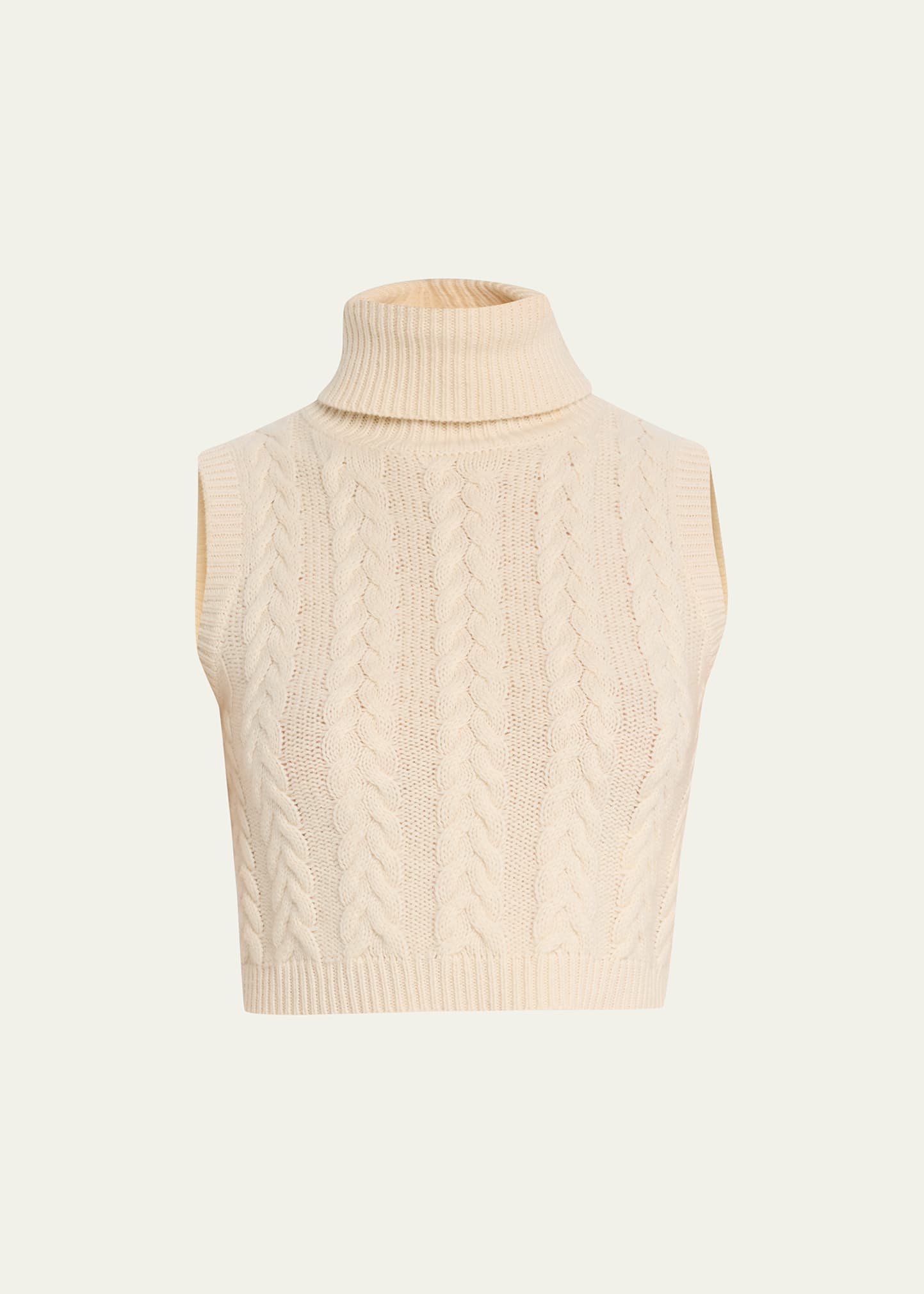 Max Mara Oscuro Cable Cropped Wool Cashmere Turtleneck Sweater In Ivory