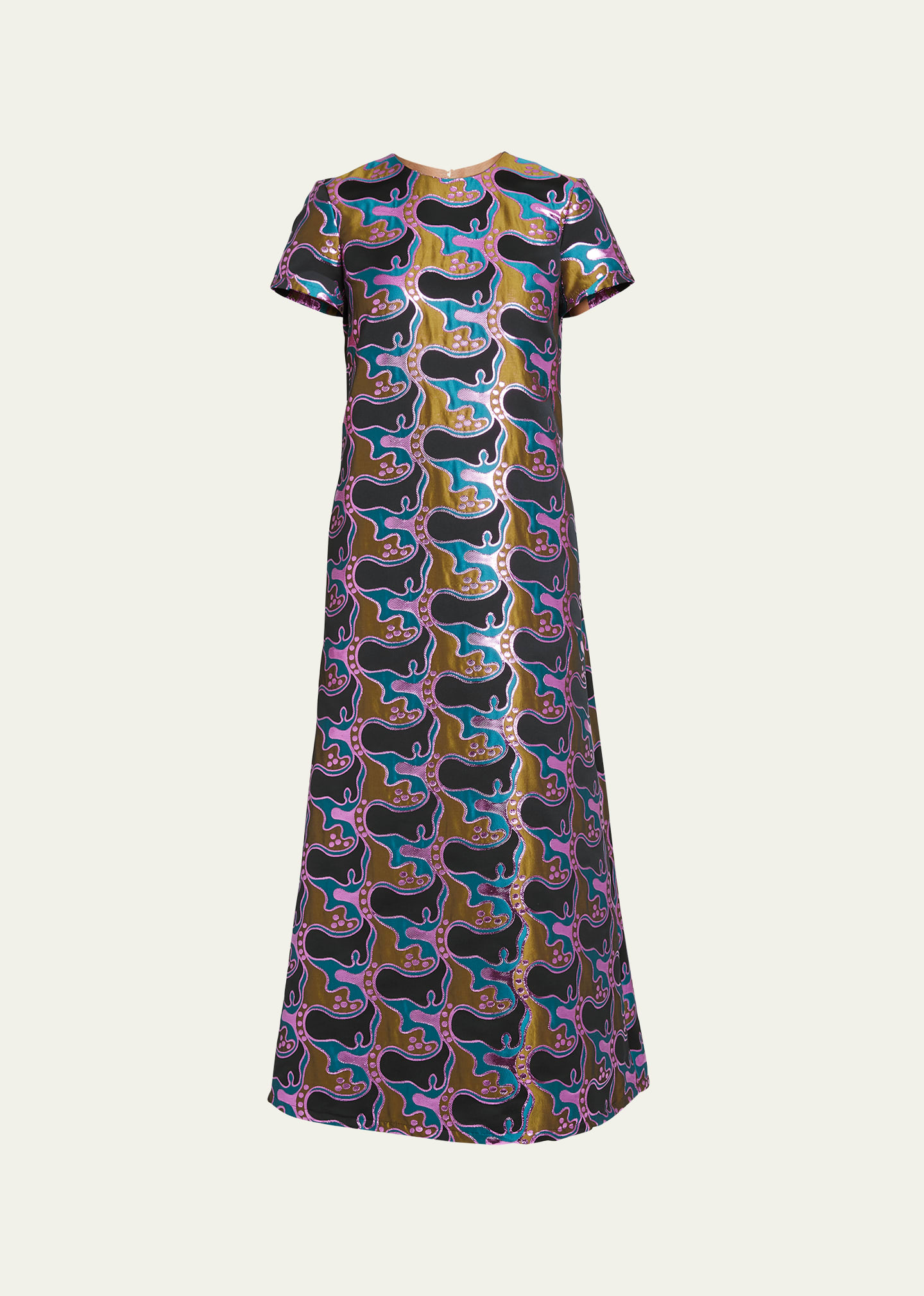 La Doublej Iconic Jacquard Swing Dress In Medium Blue
