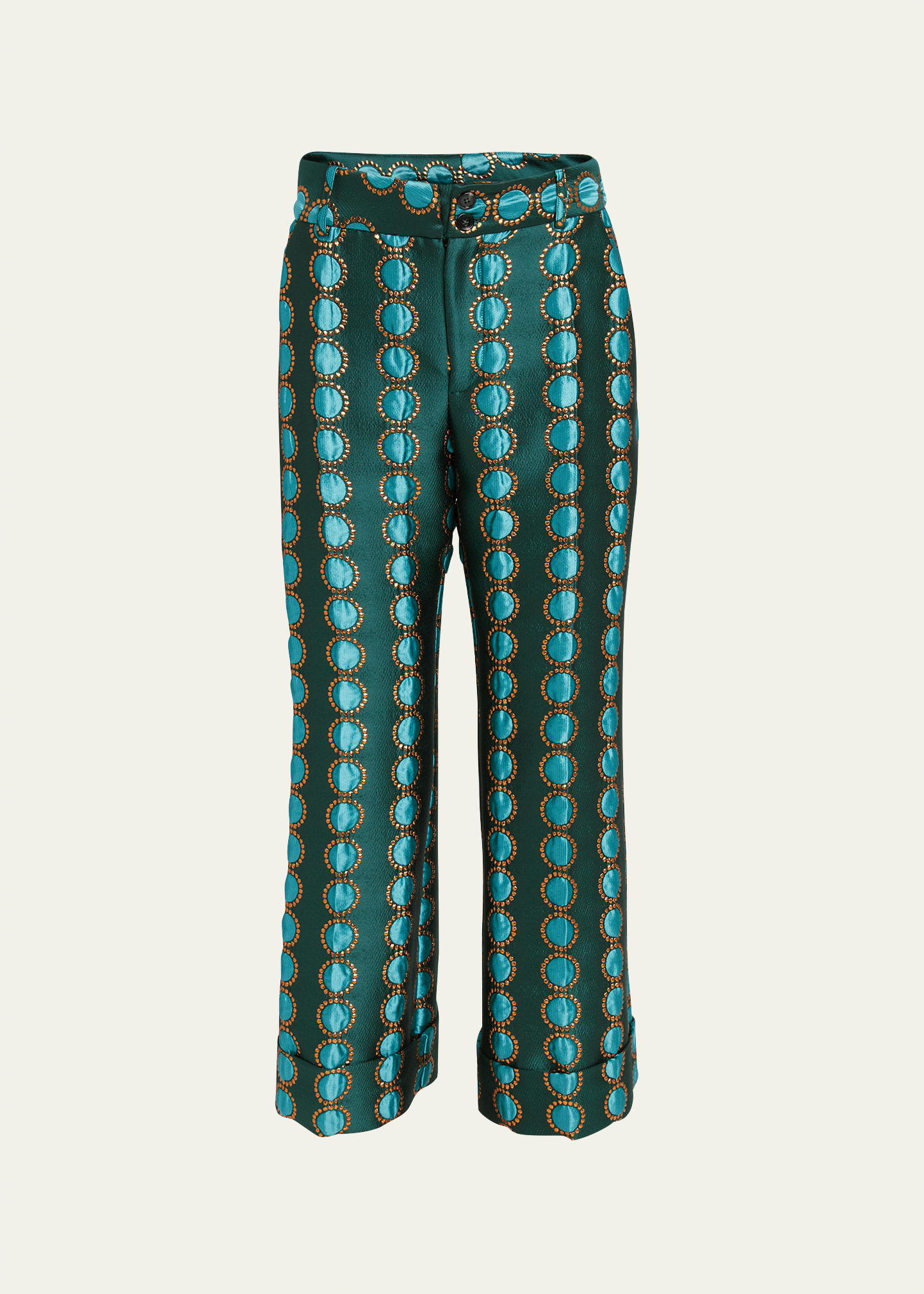 Shop La Doublej Hendrix Embellished Jacquard Pants In Bright Green
