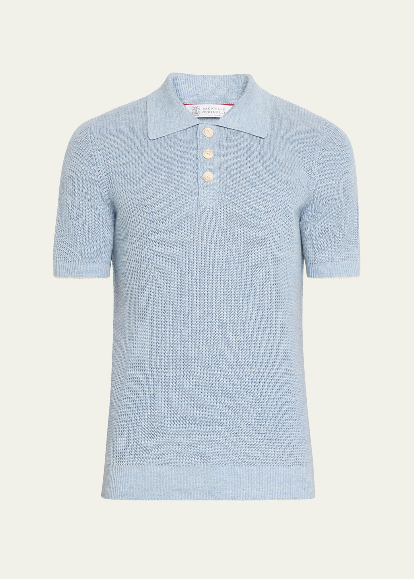 Brunello Cucinelli Men's Cotton-linen Melange Ribbed Polo Shirt In Light Blue