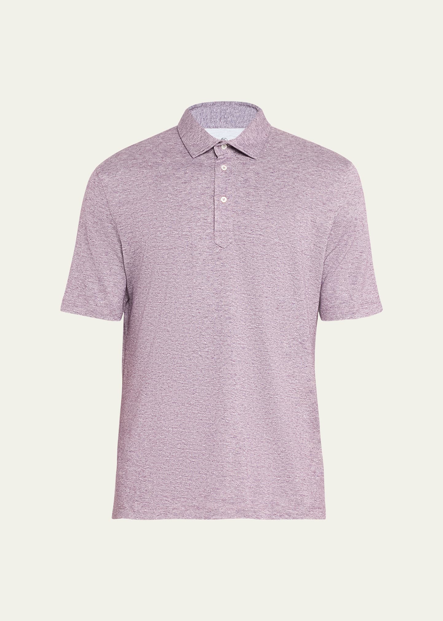 Shop Brunello Cucinelli Men's Cotton-linen Melange Polo Shirt In Purple