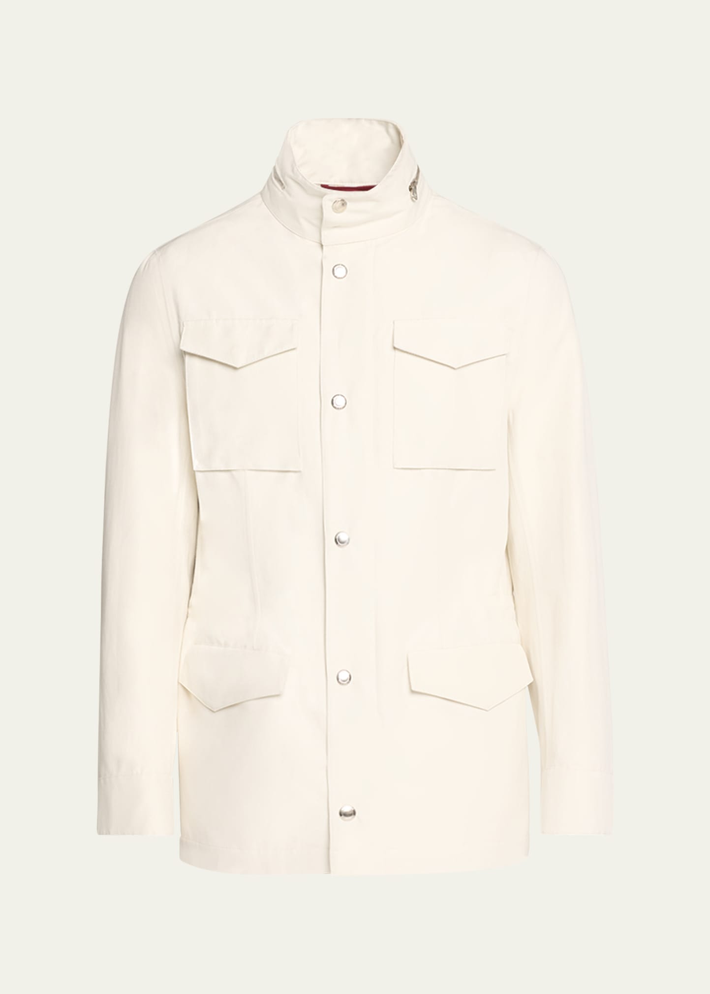 Shop Brunello Cucinelli Men's Linen-silk Concealed Zip Safari Jacket In Ecru