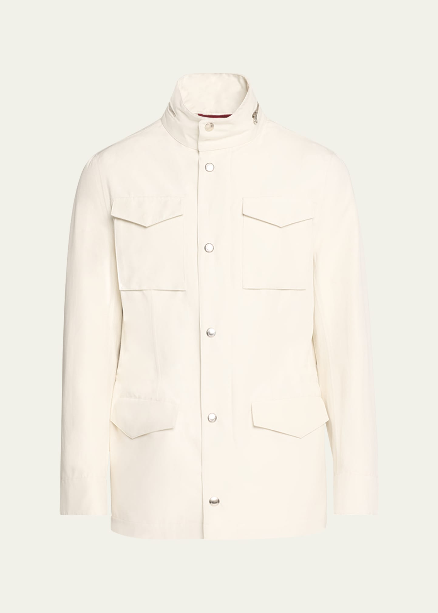 Brunello Cucinelli Men's Linen-silk Concealed Zip Safari Jacket In Ecru