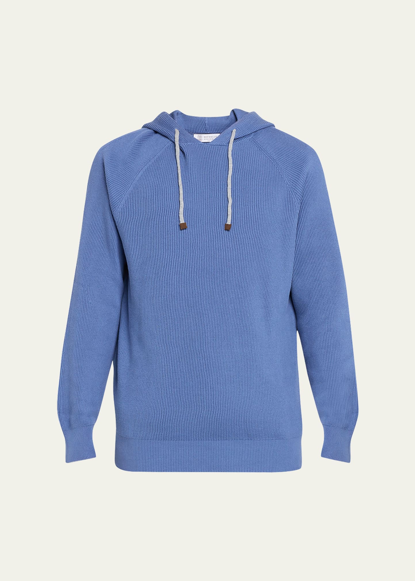 Brunello Cucinelli Men's Cotton Ribbed Pullover Hoodie In Cnd15 Blue
