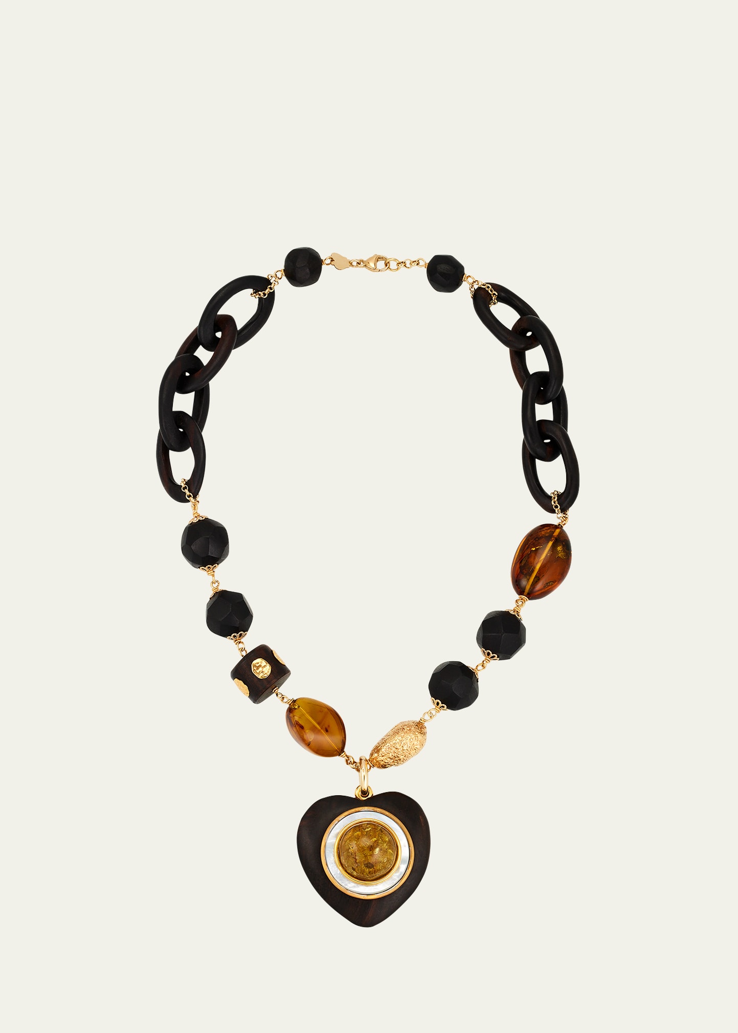 Ebony Heart Necklace with Amber and Mother of Pearl