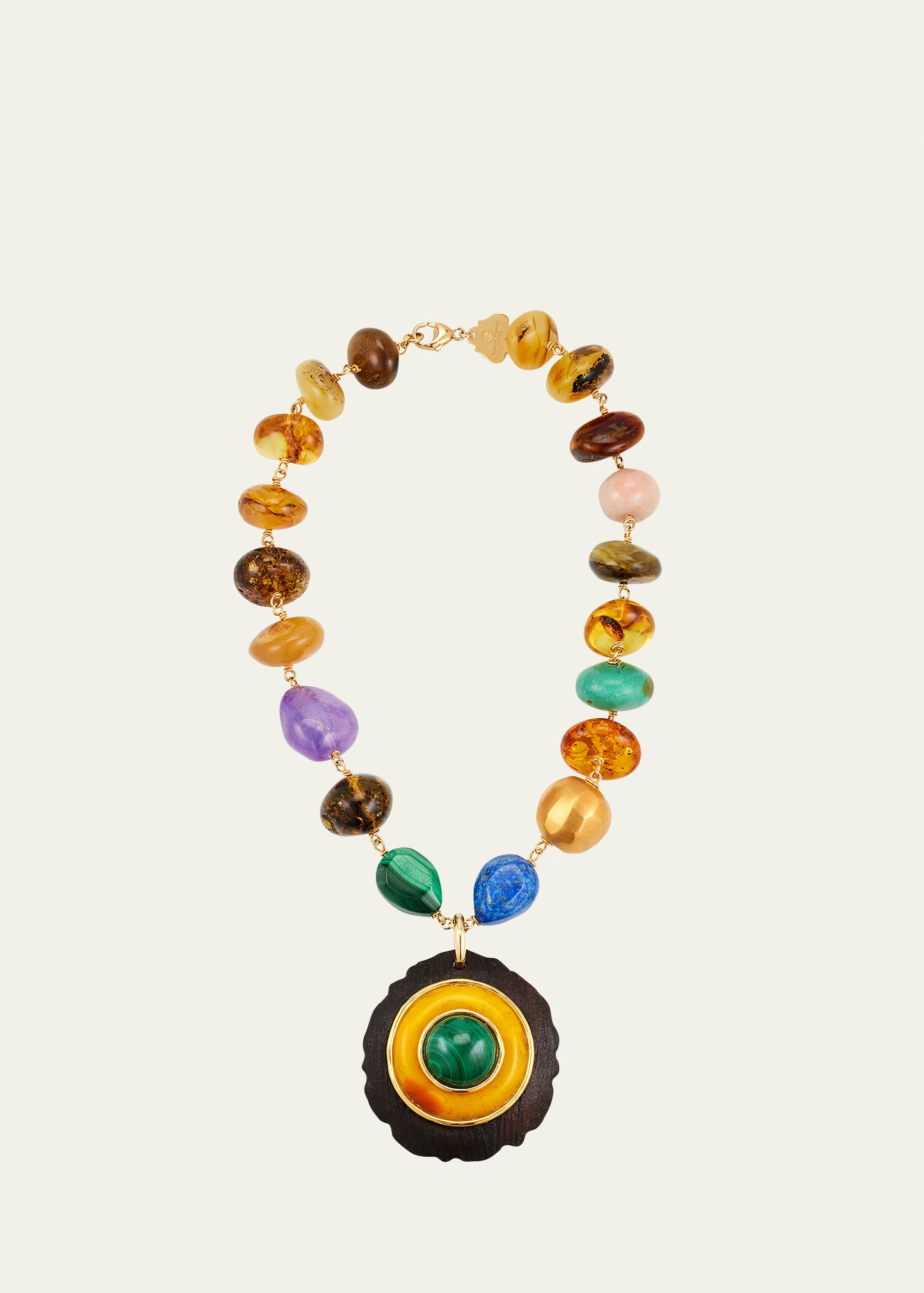 Multi Stone Necklace with Ebony and Amber Charm